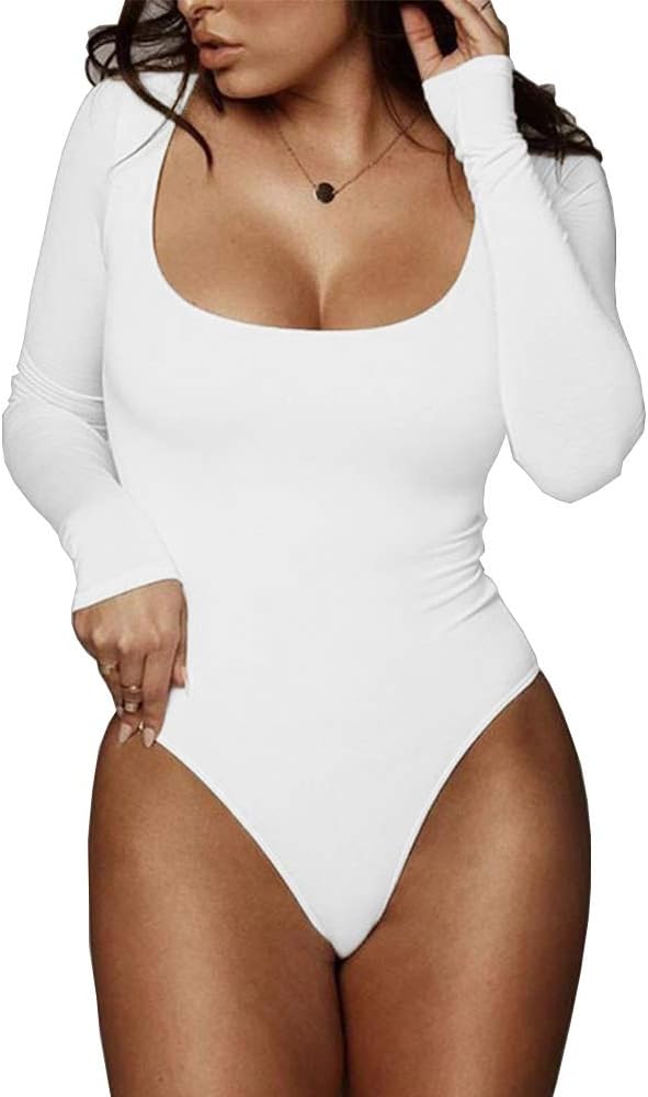 BelleLovin Women's T-shirt, Special Square Neck Long Sleeve Bodysuit Jumpsuit, I...