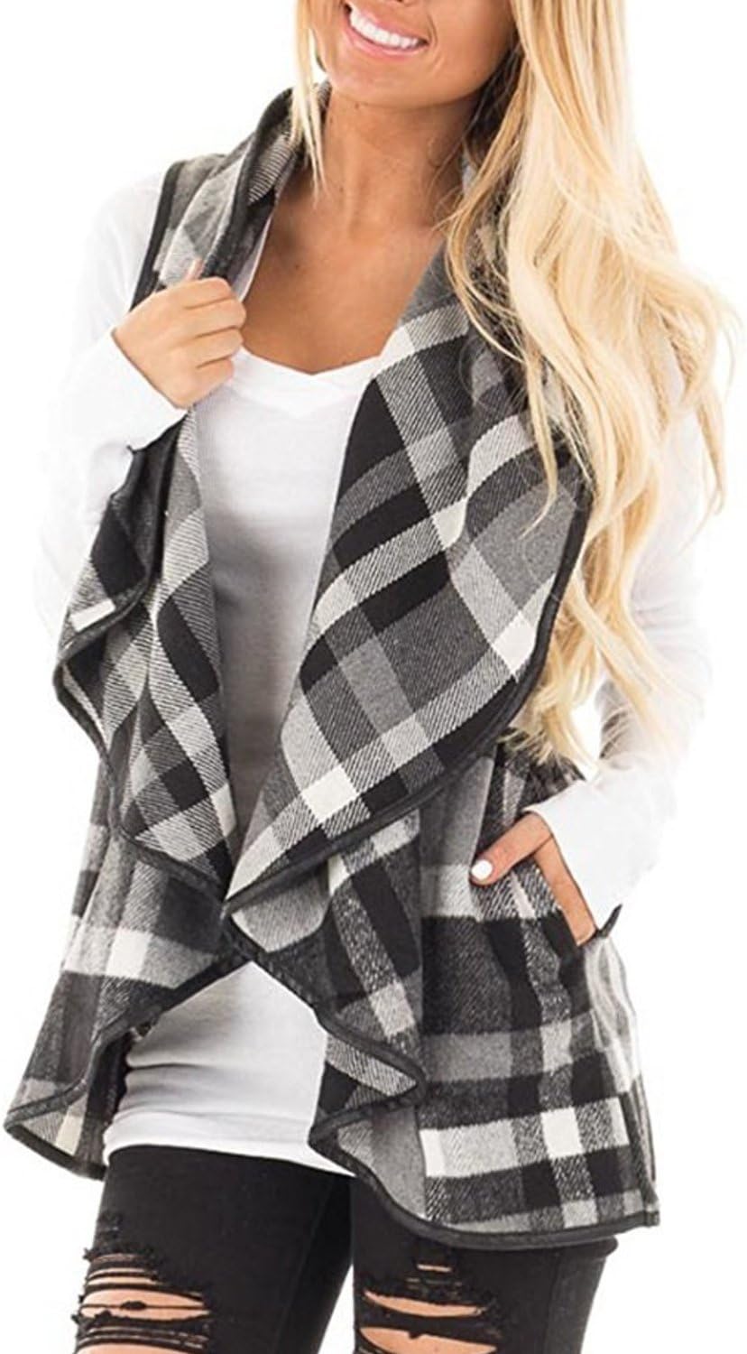 **Best YACUN Women Plaid Vest, Special Lapel Open Front Sleeveless Jacket, Innov...