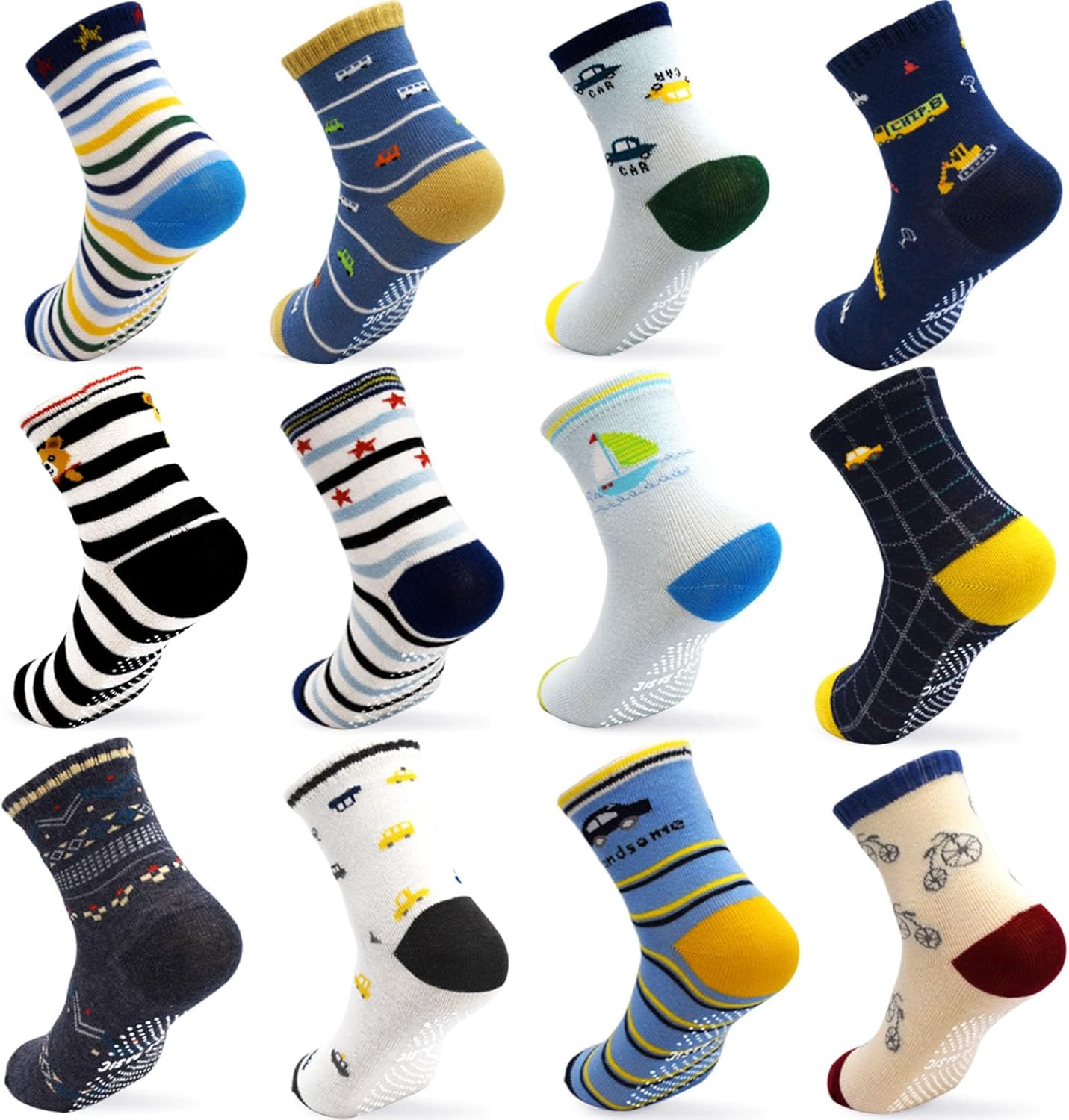 GRPSKCOS Toddler Non Slip Socks- 12 Pairs Anti Skid Kids Socks Cute Crew Grips S...
