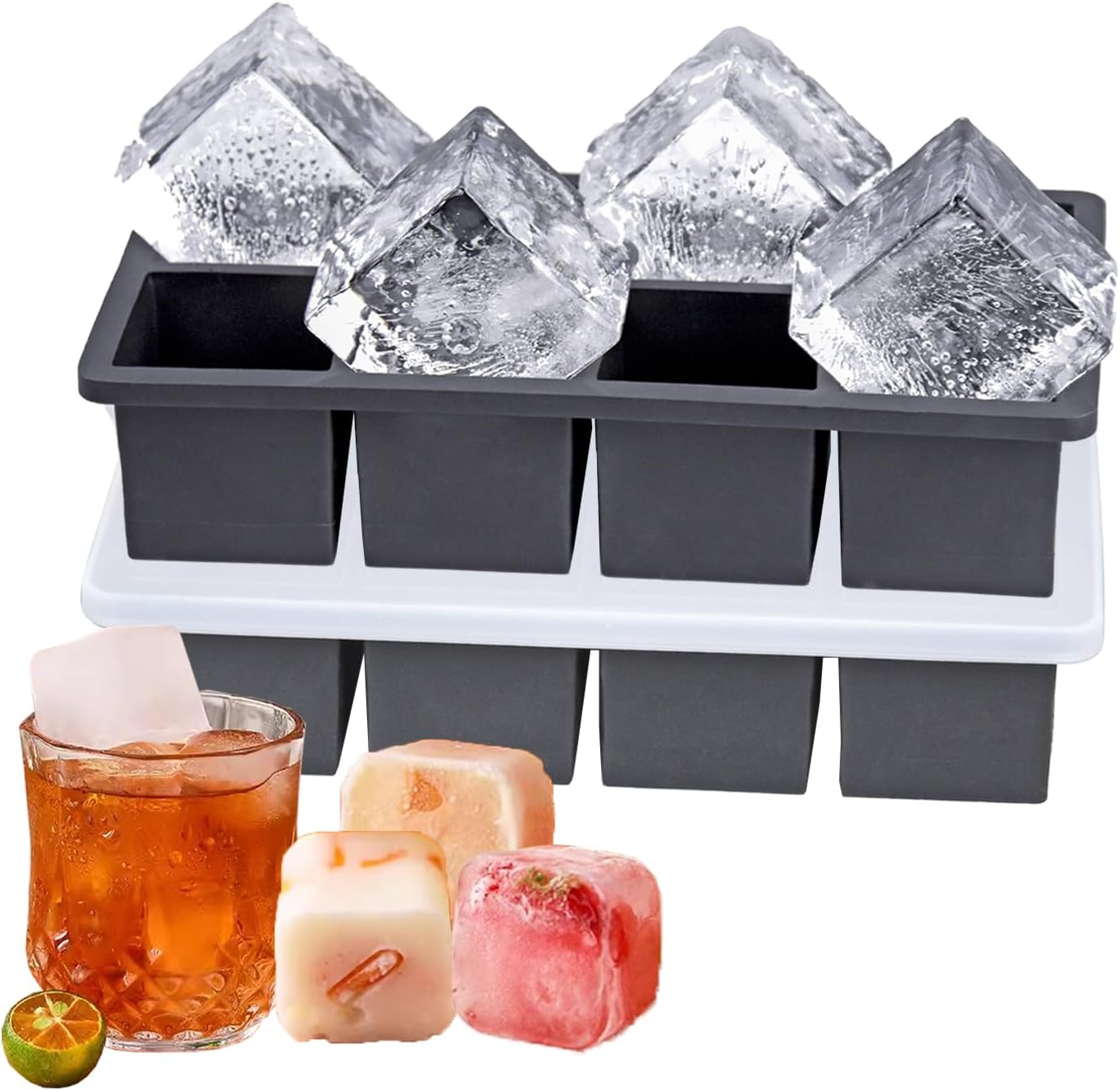 Easy Release Square Ice Tray for Freezer-2 Pack Large Ice Cube Tray with Lid - S...