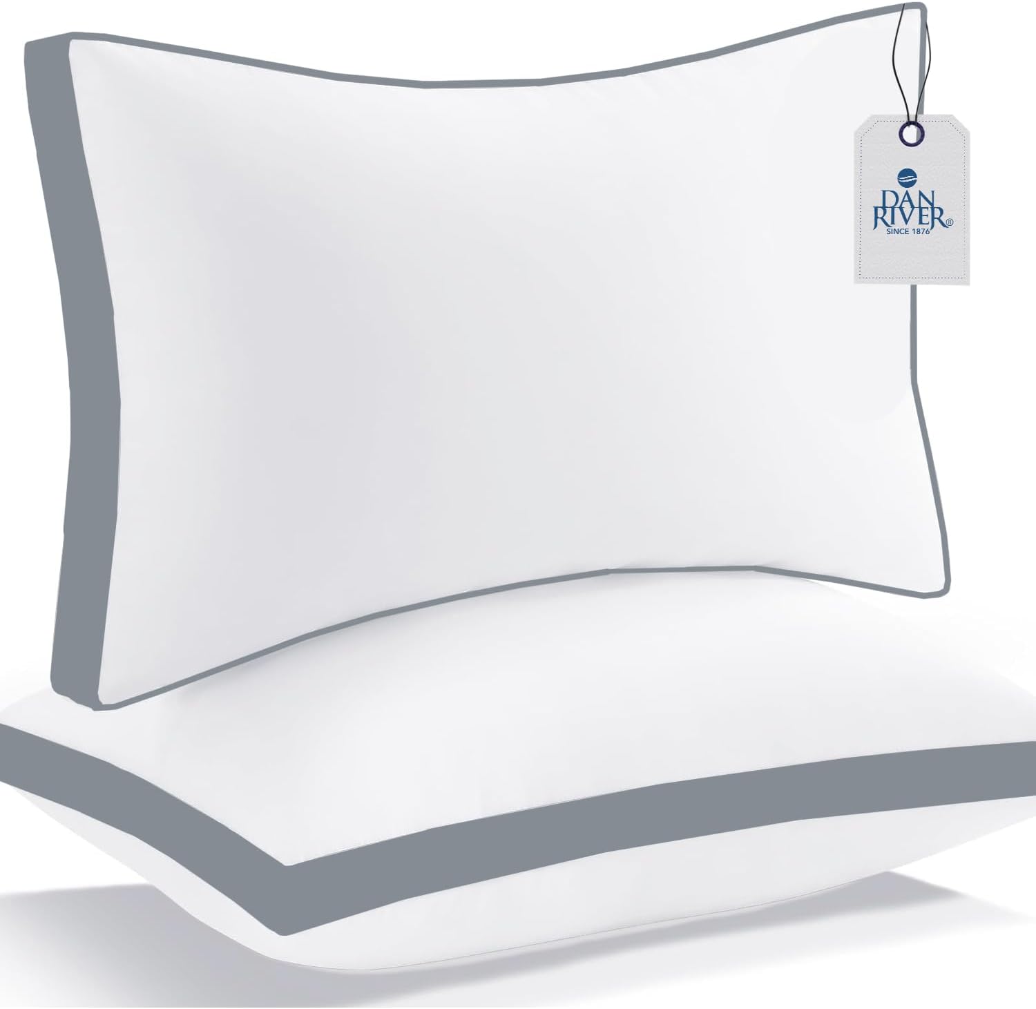DAN RIVER Gusseted Pillows King (18x36) Size Set of 2 | Grey Hotel Pillows | Coo...