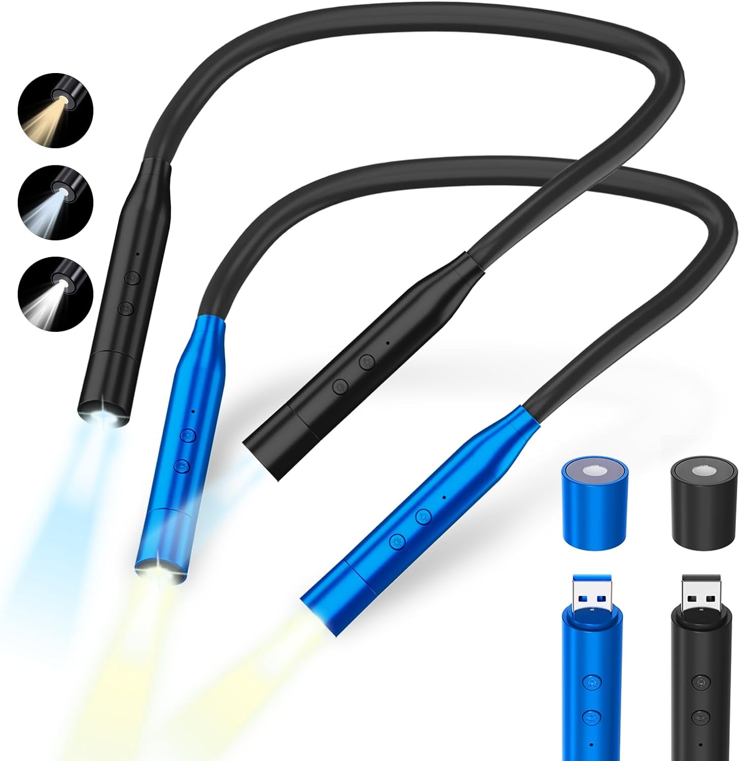 2Pcs LED Neck Reading Lights, Book Light for Reading in Bed, 3 Colors, 3 Brightn...