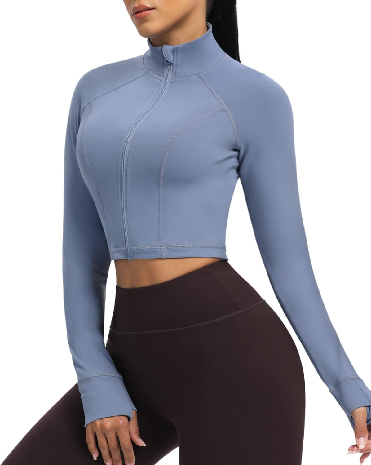 AVGO Women's Cropped Workout Jacket - Long Sleeve Lightweight Zip Up Athletic Yo...