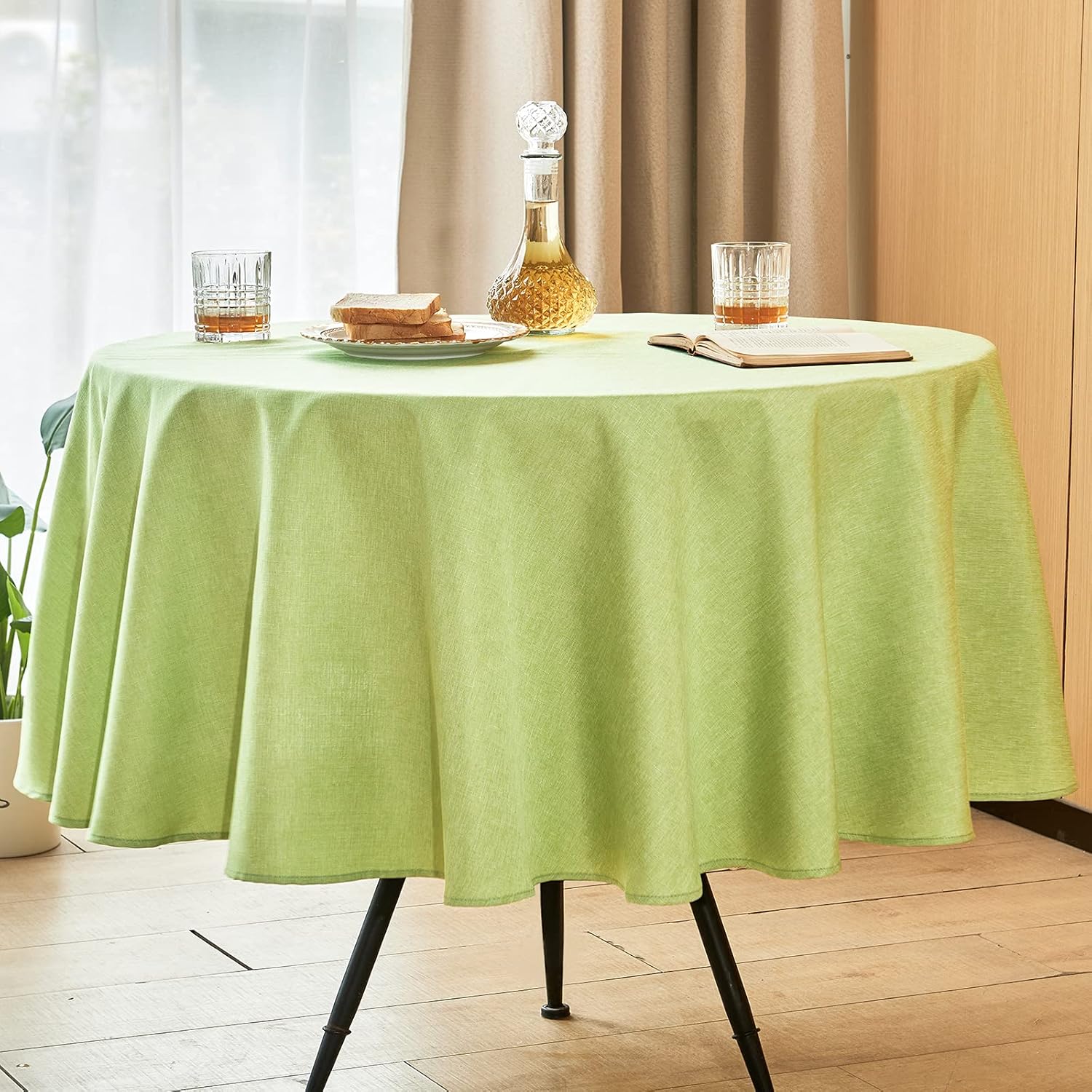 Special Mebakuk Round Table Cloth, Premium Linen Farmhouse Tablecloth with Water...