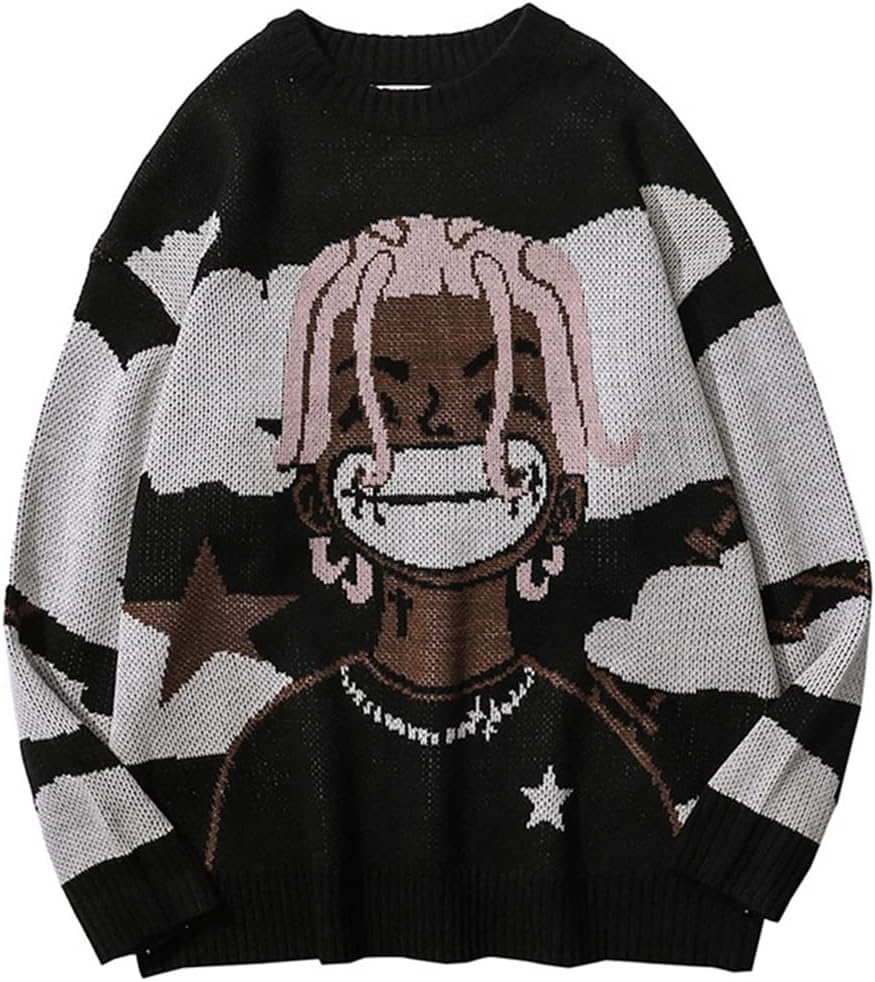 **Long Sleeve Crewneck Anime Rapper Sweater,** Special Knit Sweater for Harajuku...