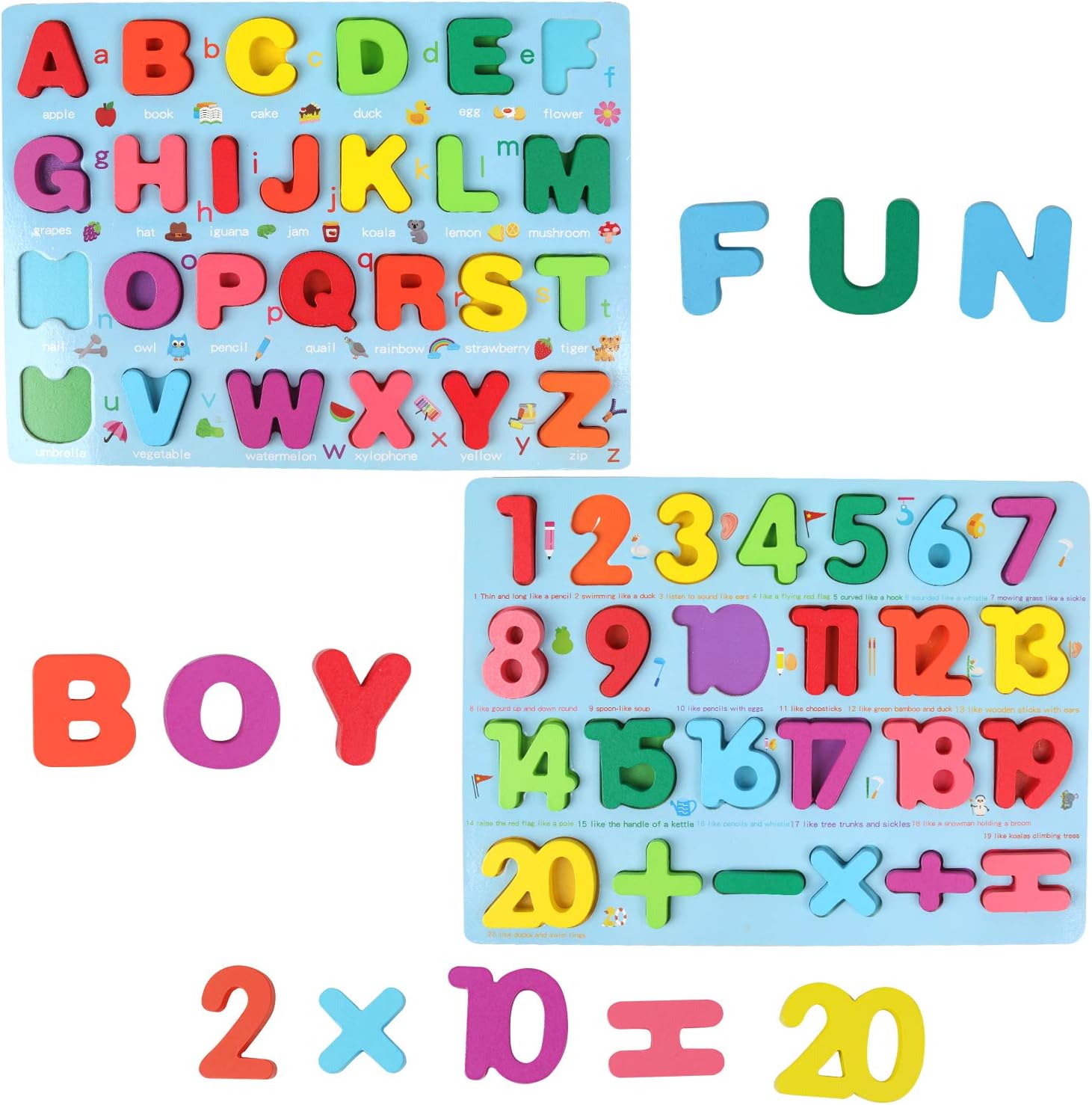QZMTOY Wooden Puzzles, Special Kids Wood Numbers and Alphabets Chunky Puzzles, I...