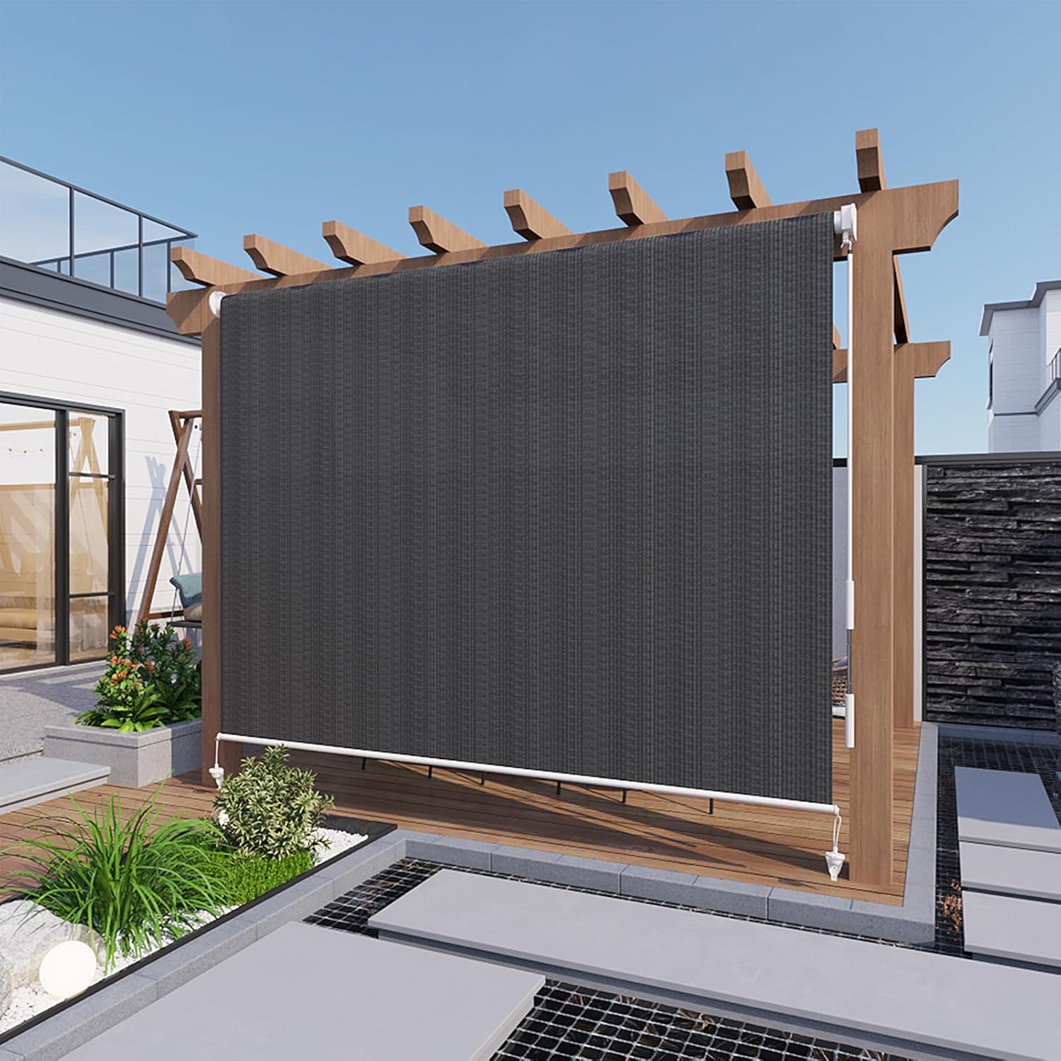 LOVE STORY Patio Shades Roll Up Outdoor Cordless Roller Shade 6'(W)*6'(H) for Pa...