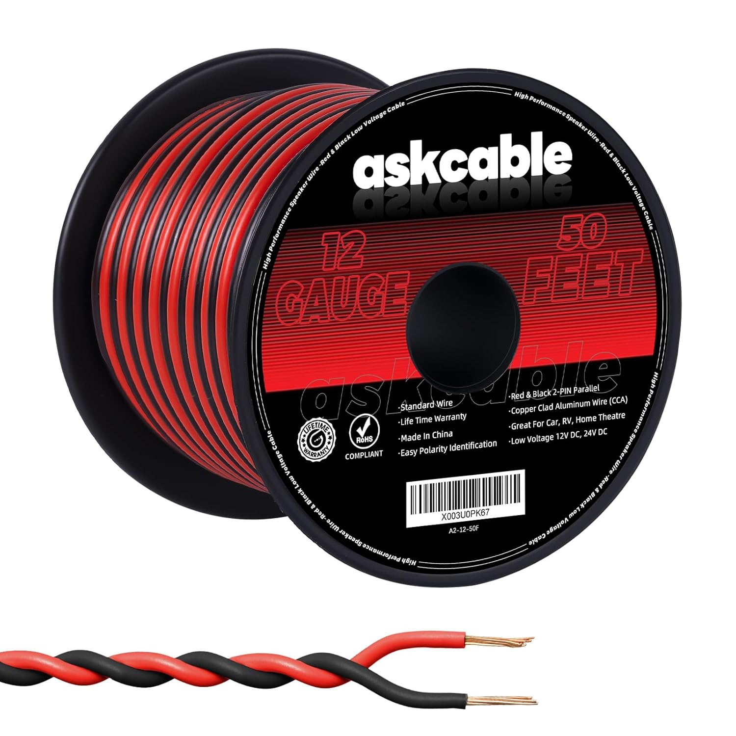 12 Gauge 50 Feet Speaker Wire Cable 12AWG Speaker Wire 2 Conductors Wire Extensi...