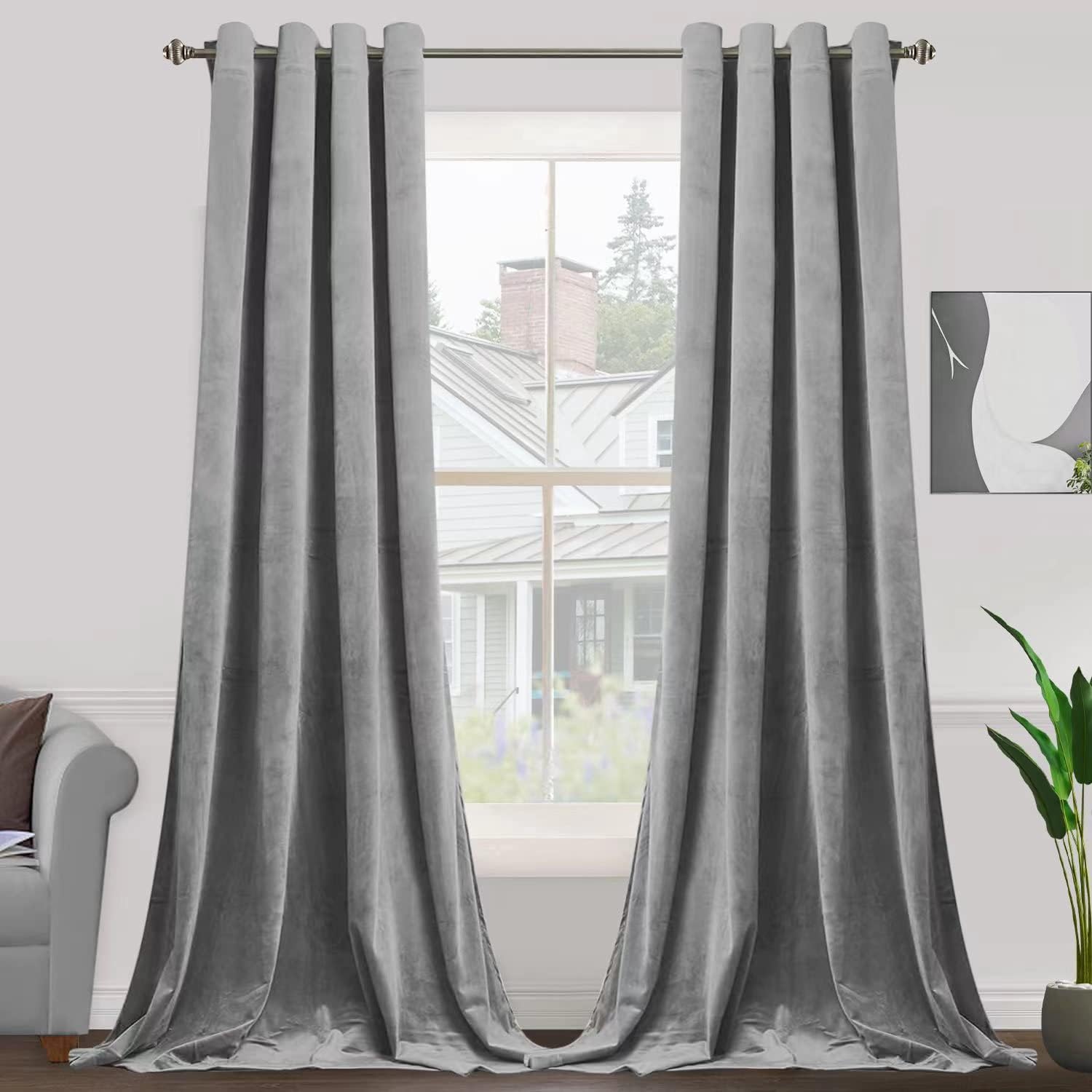 SMILETIME Grey Velvet Curtains, Special 120 in Long Thermal Insulated Curtains,...