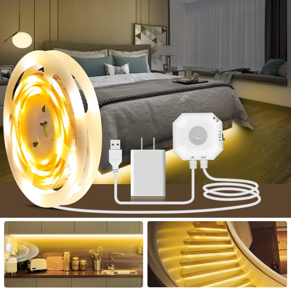 Daymeet Motion Sensor Lights Indoor, 16.4ft Motion Activated LED Strip Lights Un...