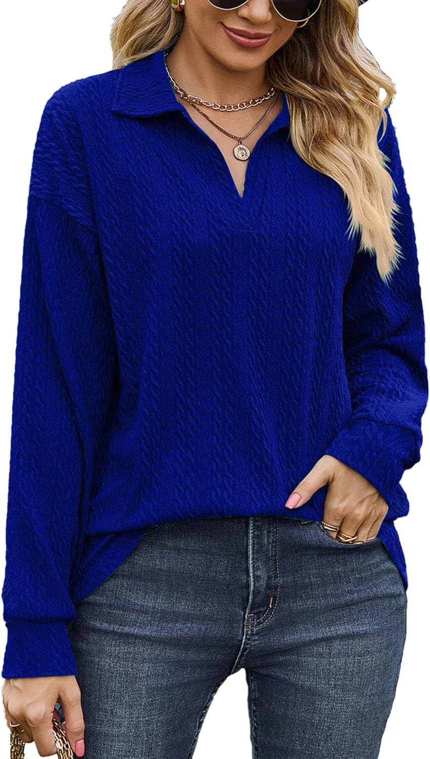 Womens Collared V Neck Long Sleeve Shirts Business Casual Work Tops Dressy Fall...