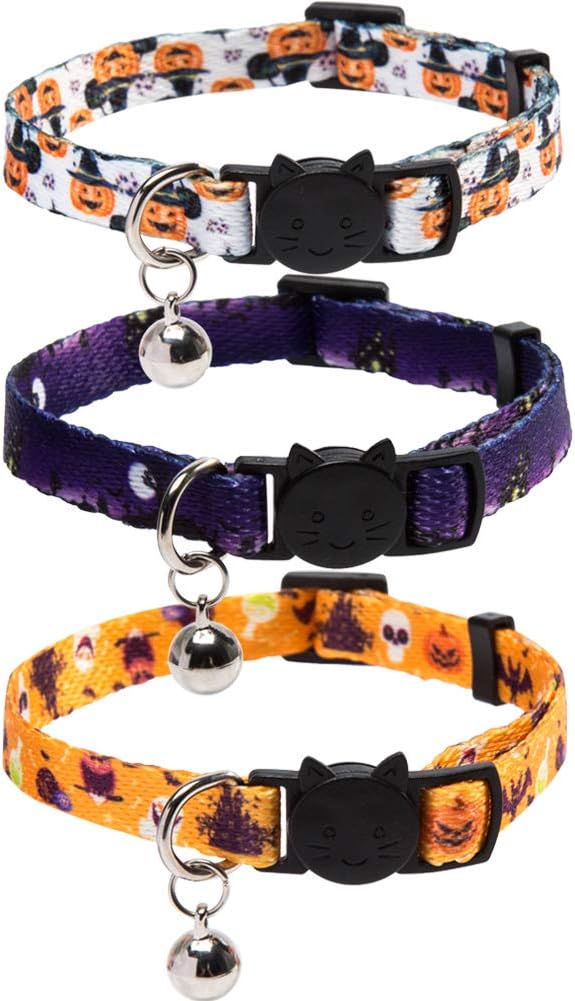 Halloween Cat Collar, Special Adjustable 3 Pack Cat Collar with Bell, High-Quali...