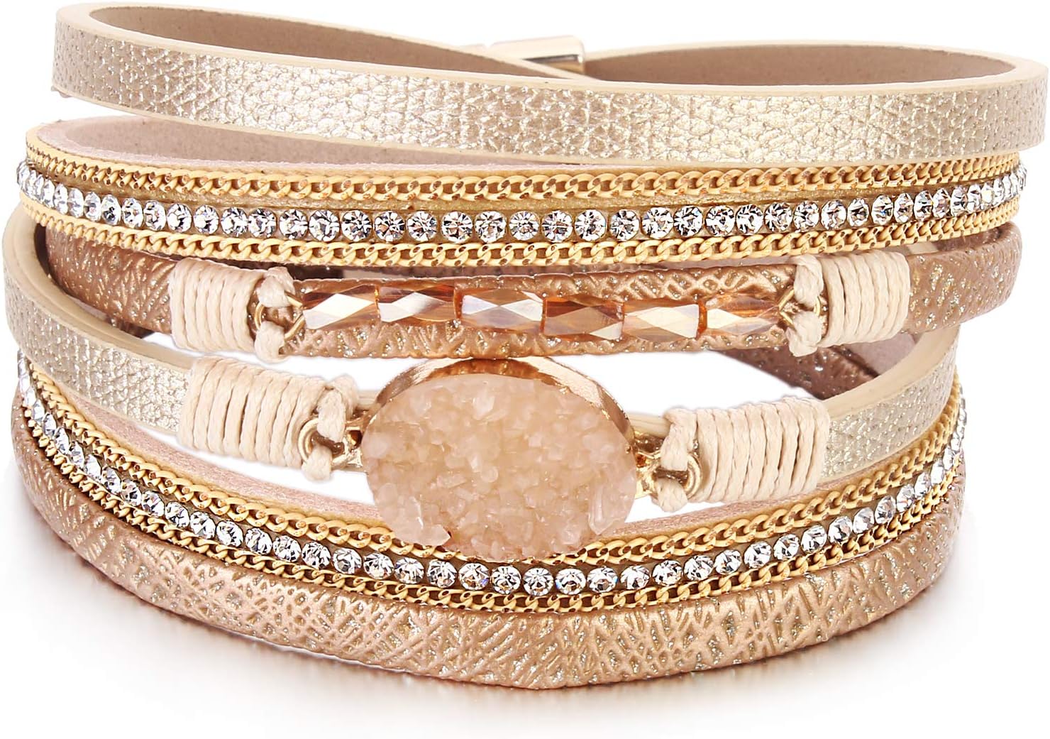 FANCY SHINY Boho Leather Bracelets, Special Double Wrap Cuff Bracelets, Innovati...