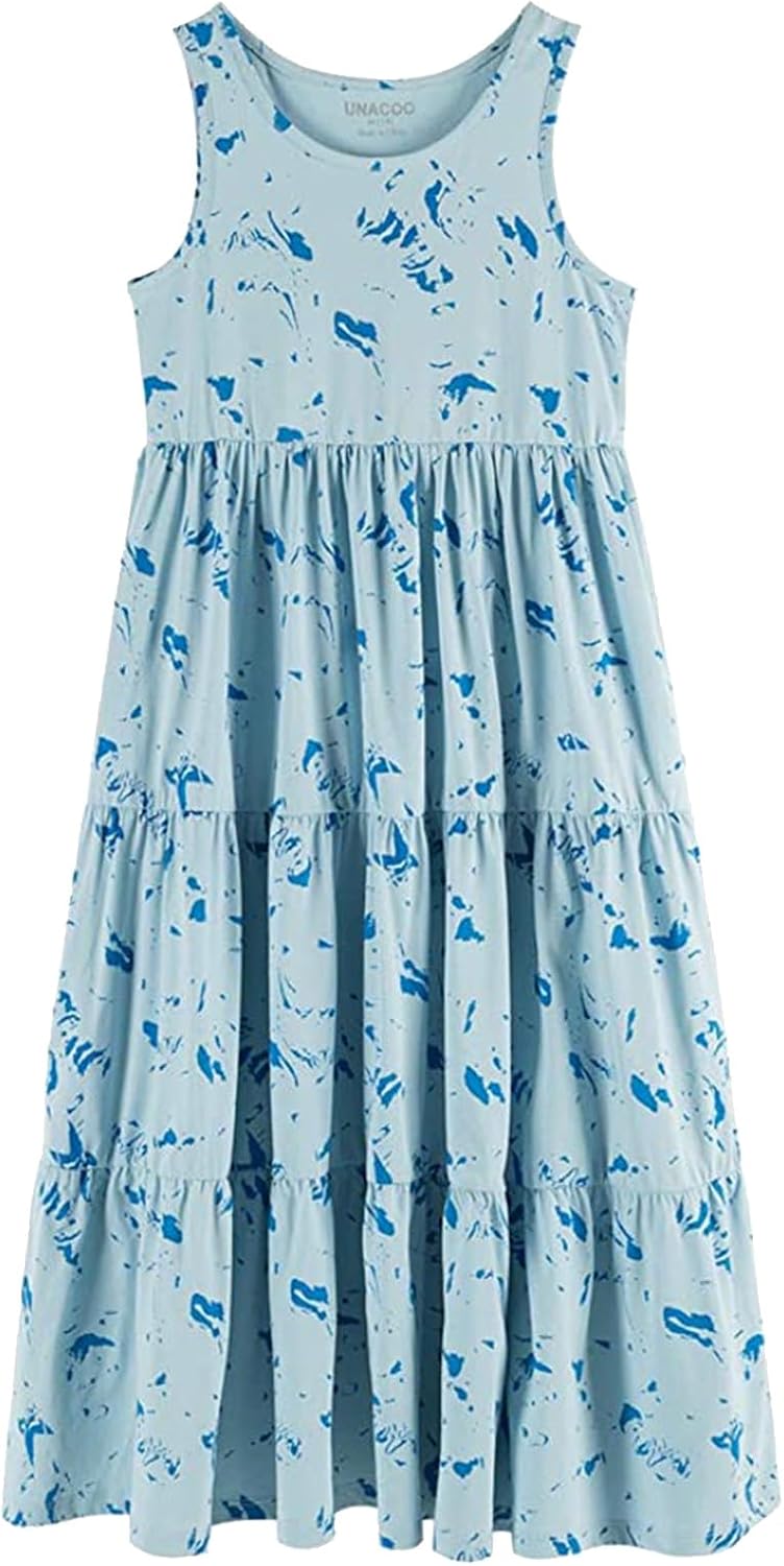 UNACOO Kids Girls Dress, Special 100% Cotton Sleeveless Maxi Dress, Affordable T...