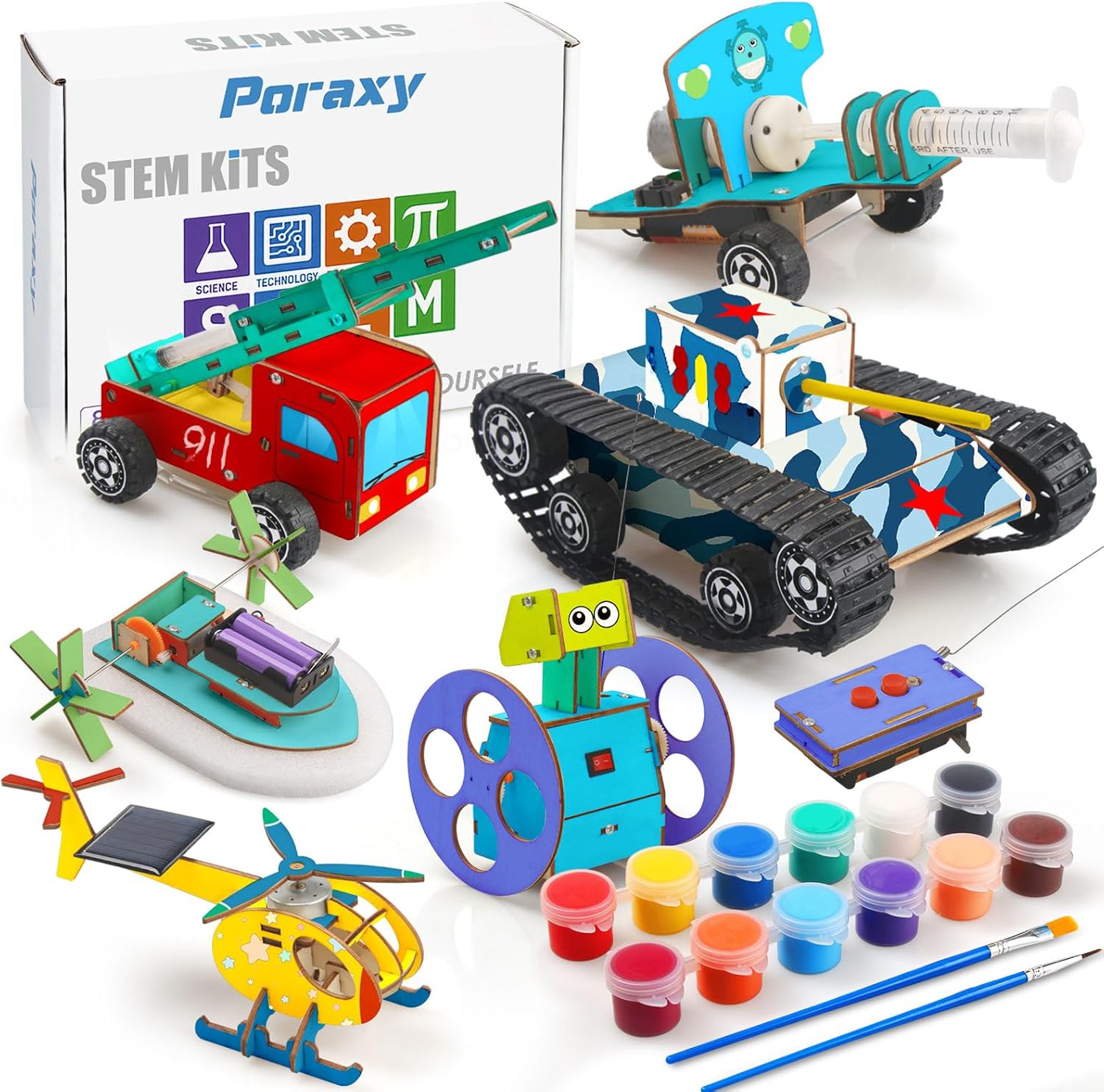 Poraxy STEM Kits for Kids Ages 8-10-12, 6 Set Model Car Kits, 3D Wooden Puzzles,...