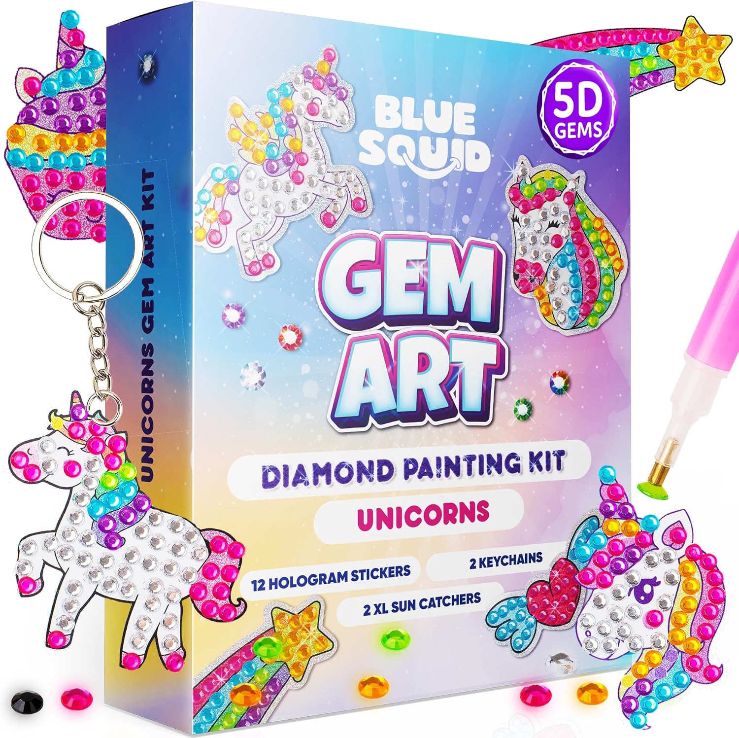 Blue Squid Diamond Art Kits for Kids, Special DIY 5D Gem Art, Unique Diamond Pai...