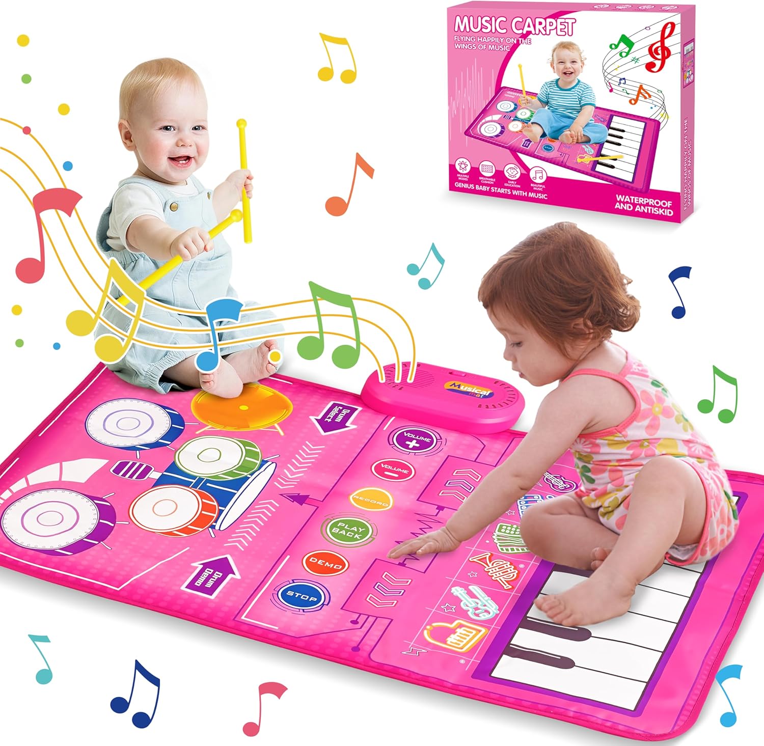 1 2 3 Year Old Girl Birthday Gift Toys, 2 in 1 Musical Toys for Toddlers 1-3 Pia...