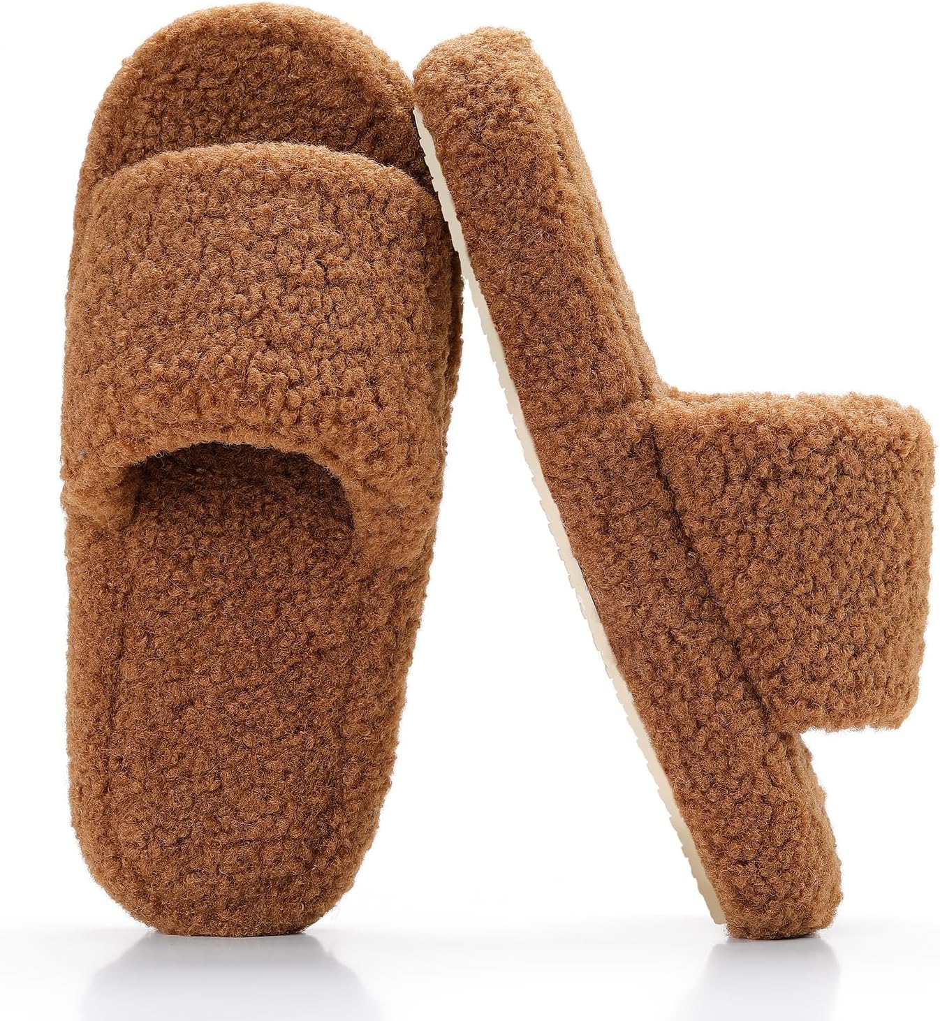 Parlovable Fuzzy Slippers for Women Open Toe Curly Fur Fluffy House Shoes Memory...