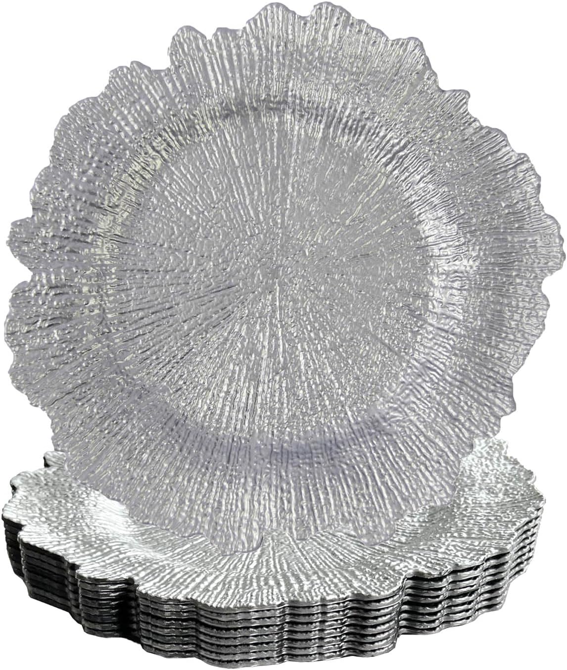 WELMATCH Silver Plastic Reef Charger Plates, Special 12 Pcs 13 Inch Round Floral...