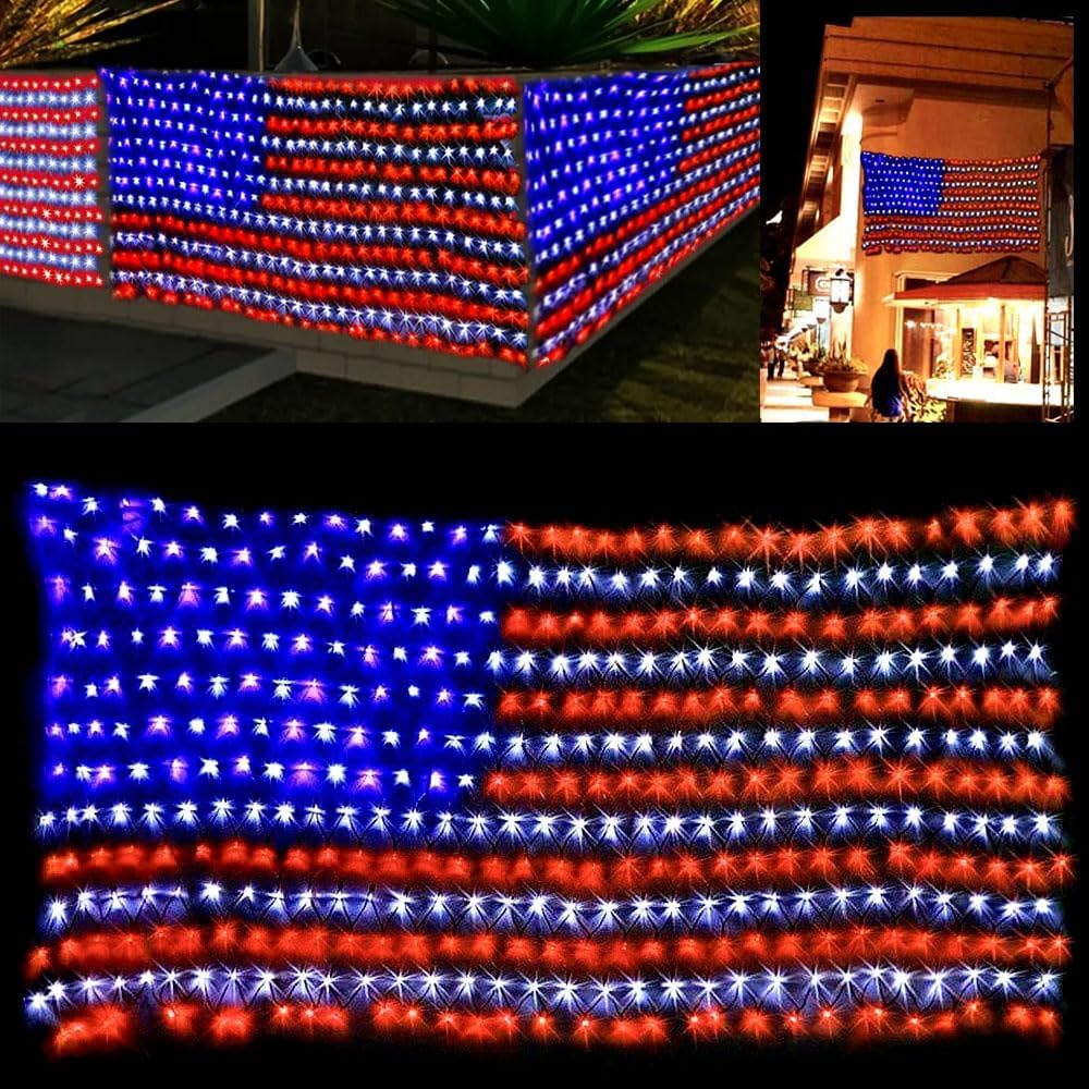 4th of July Decorations, Special 420 LED American Flag Net Lights, High-Quality...