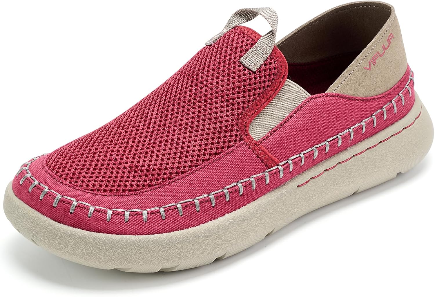 VIFUUR Women's Slip on Shoes Casual Comfortable Loafer Shoes Sneaker 8 Rose&red