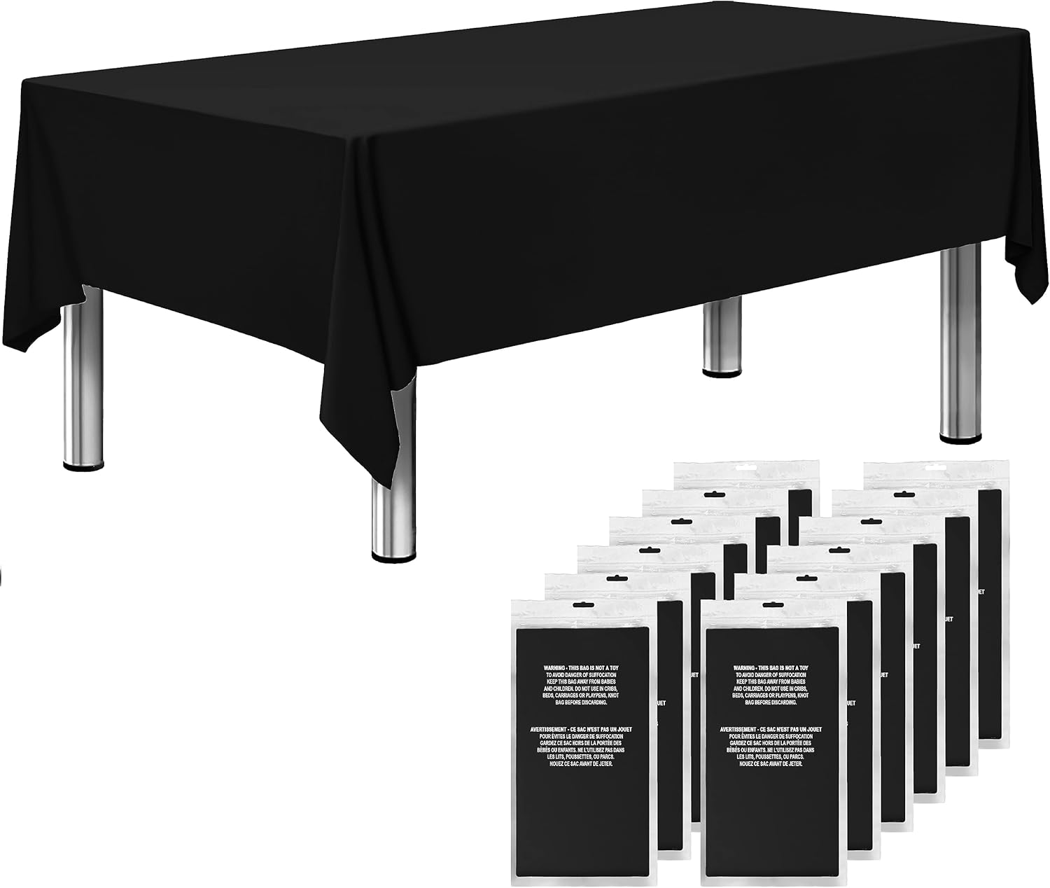Sonluma 12 Pack 108" X 54" Black Premium Disposable Plastic Tablecloth for 8ft L...
