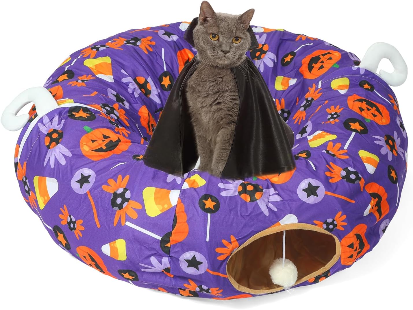 LUCKITTY Halloween Decorative Cat Tunnel Bed - 3FTx3FTx9.8IN - Purple Cat Toy Tu...