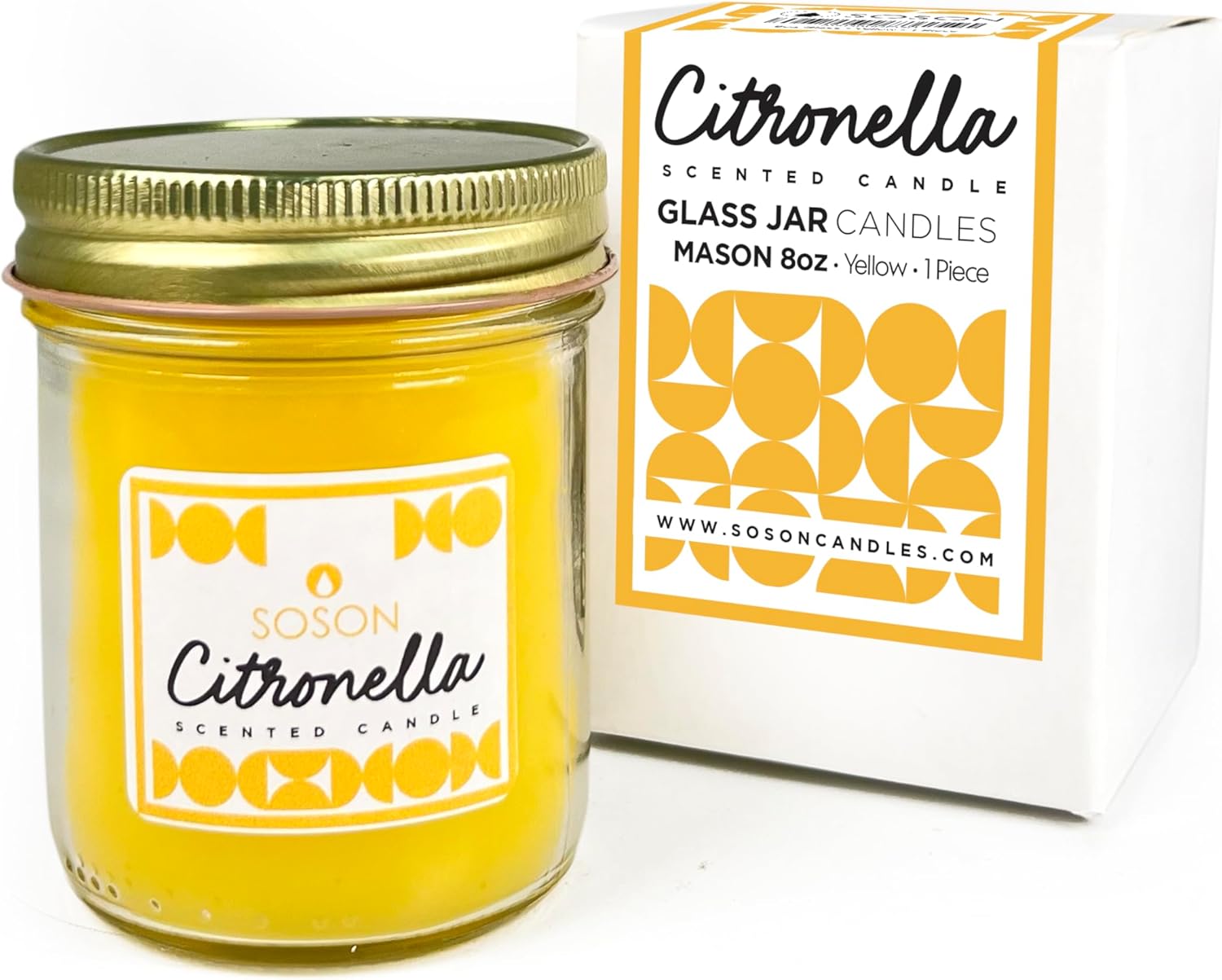Simply Soson Citronella Candle - 8 oz Citronella Scented Mason Jar Candles Yello...