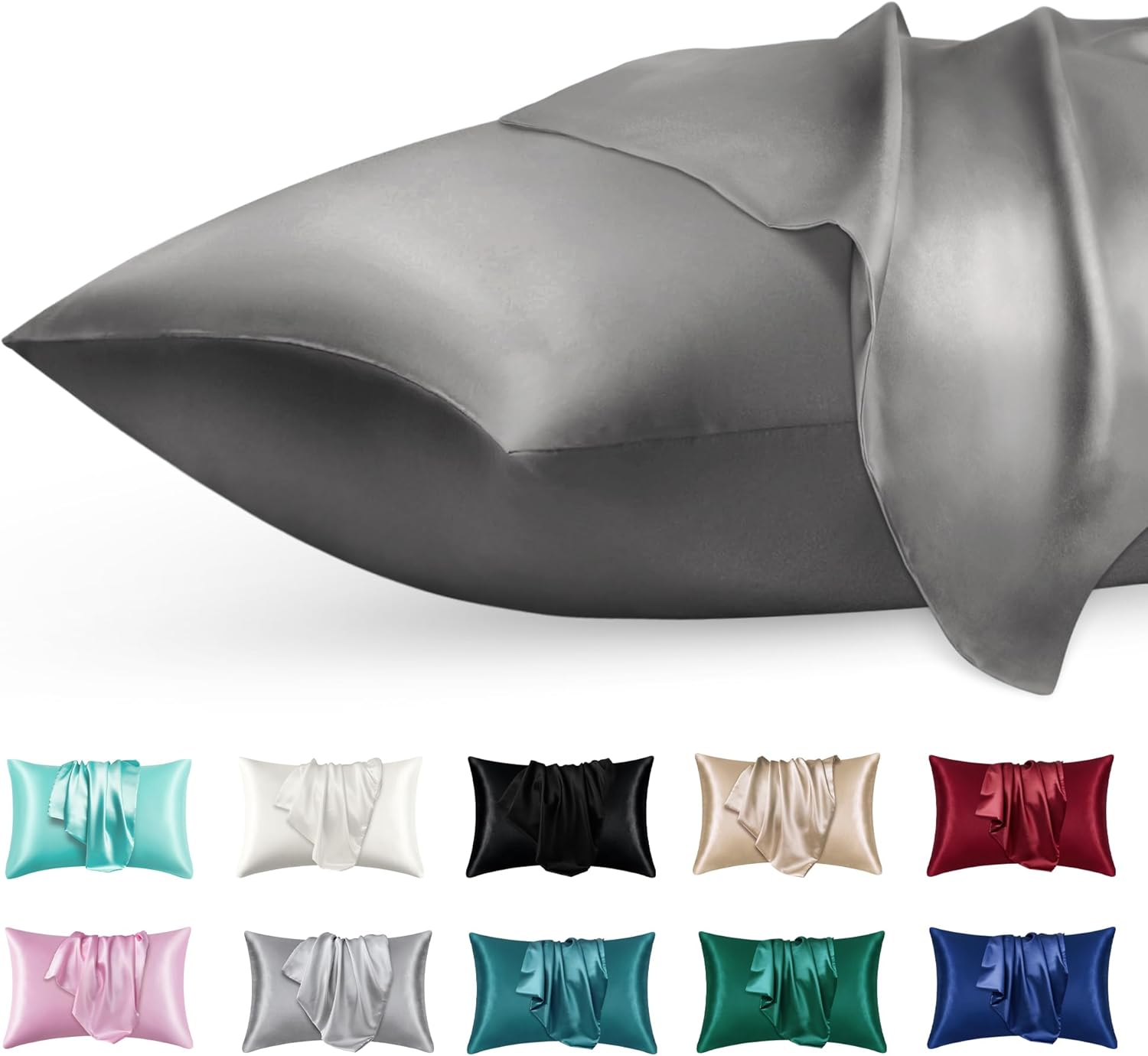 Satin Silk Pillowcase, Premium Pillow Covers for Skin and Hair 2 Pack, Luxurious...