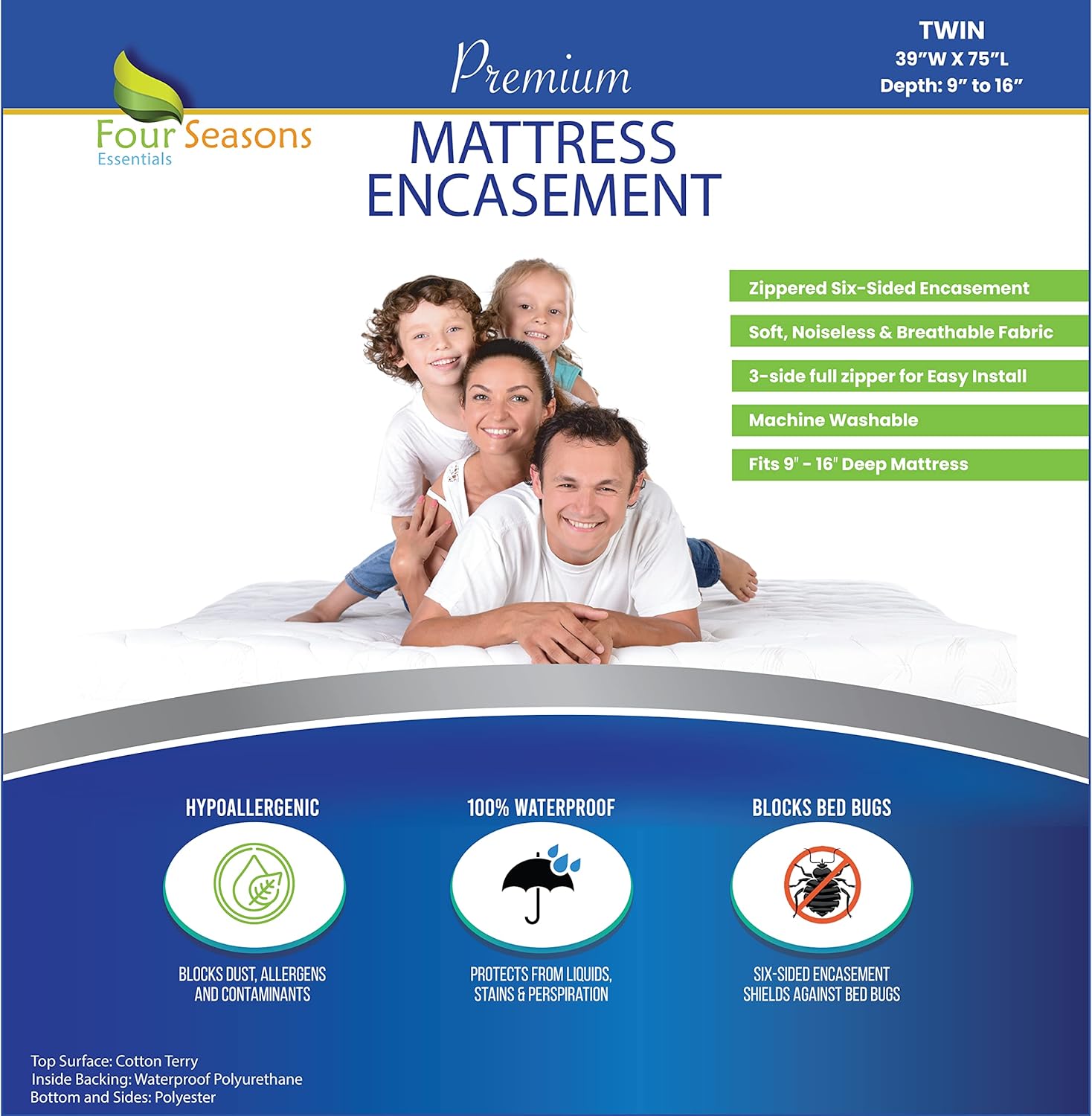 Zippered Waterproof Mattress Protector, Special Mattress Cover Twin Size, Innova...