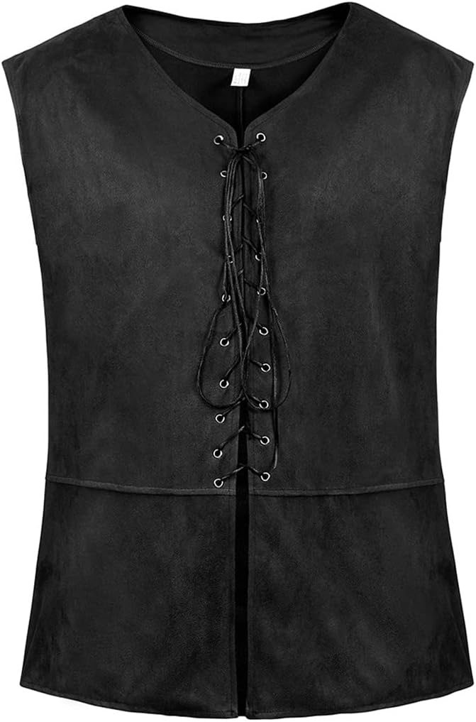 Kranchungel Mens Medieval Vest Pirate Costume Renaissance Steampunk Lace-up Viki...