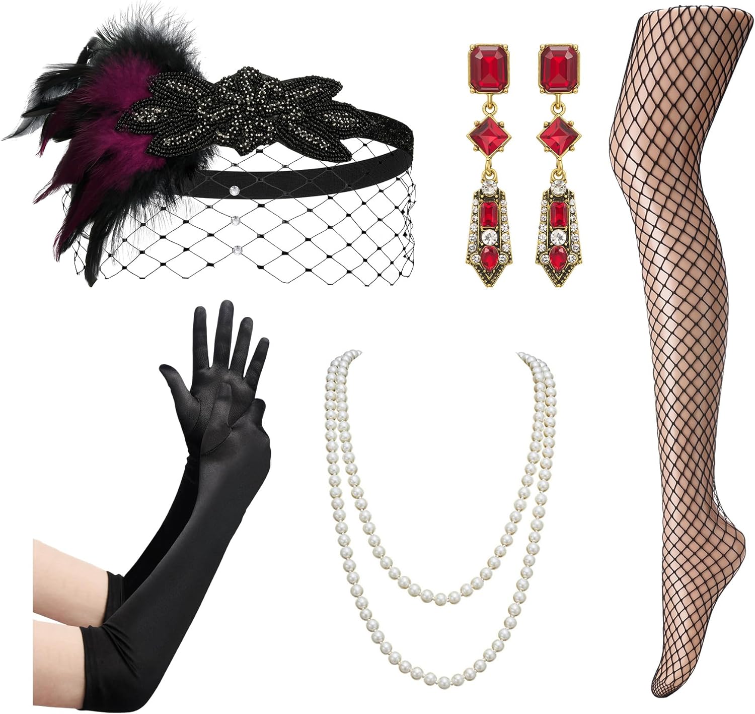 SWEETV 6Pcs 1920s Flapper Great Gatsby Accessories Set for Women, Roaring 20s Wo...