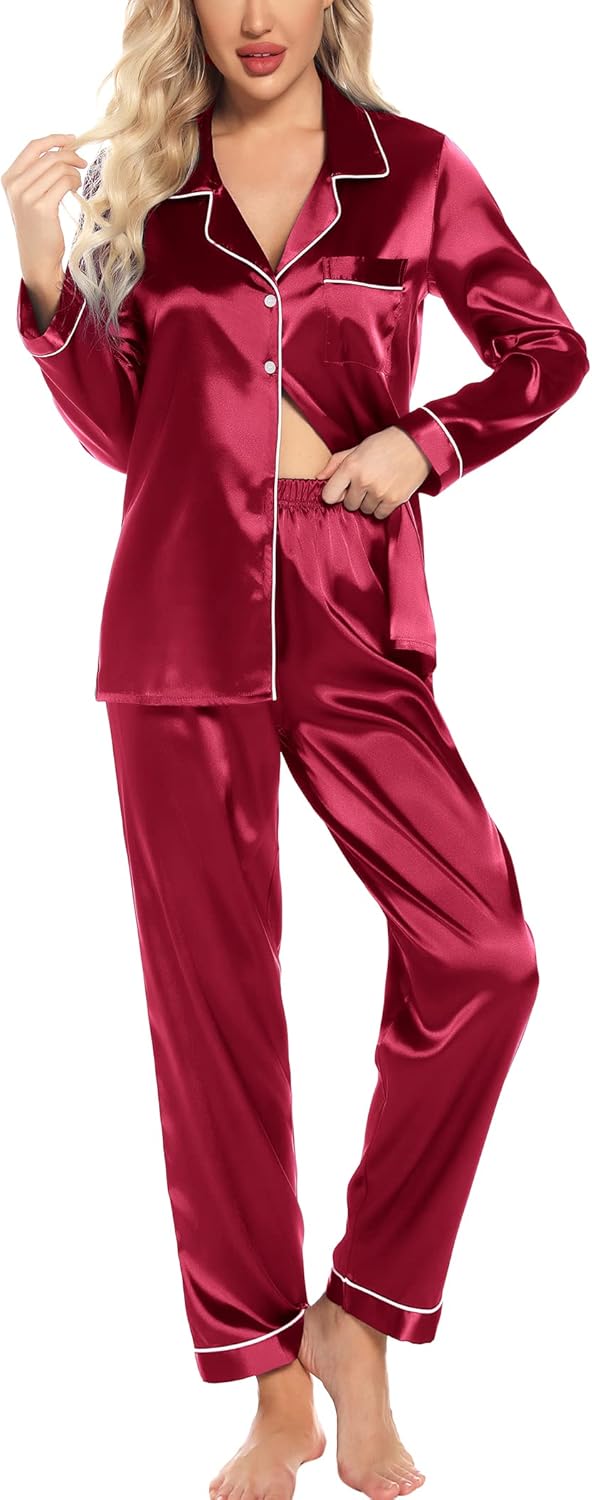 Leikar Silk Pajamas, Soft Long Sleeve Pajama Sets for Women, Special Button Down...