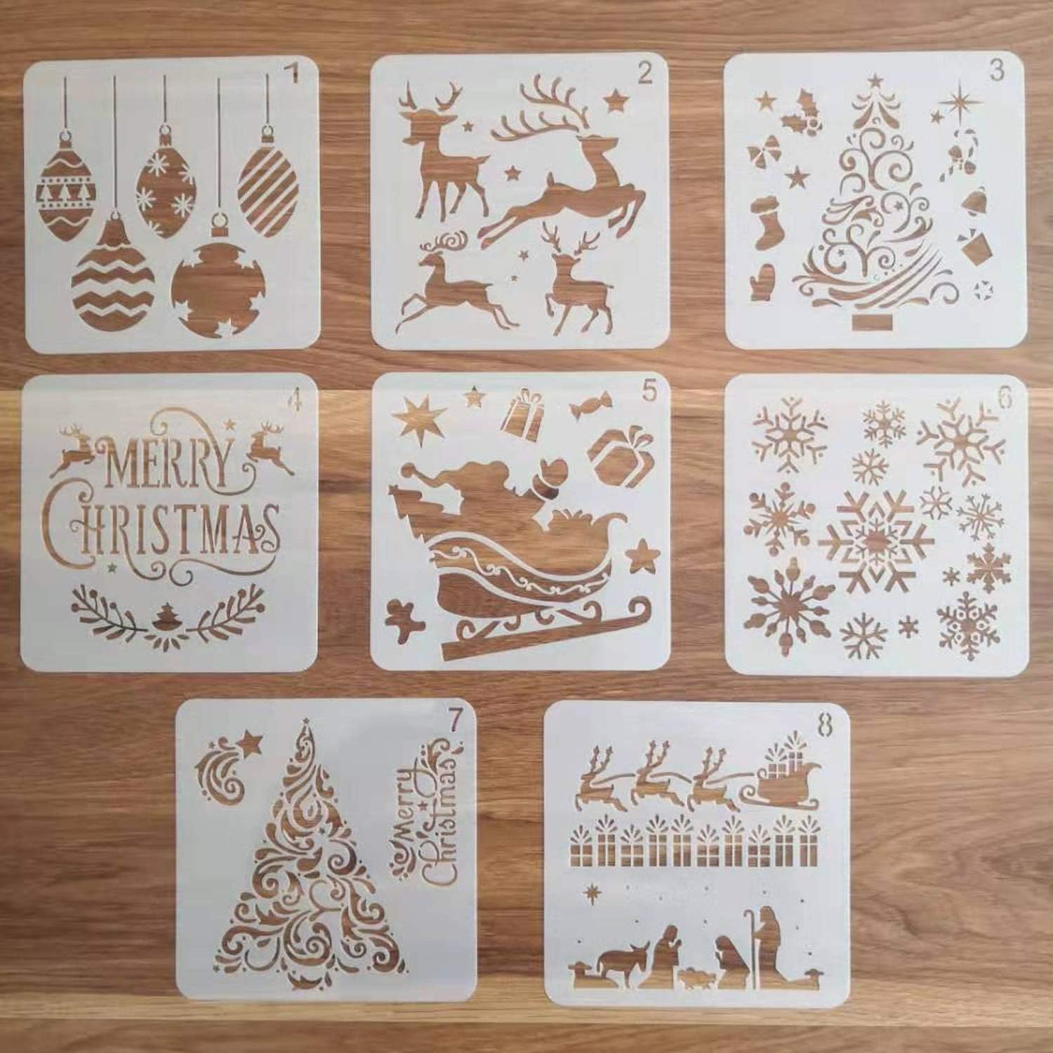 Reusable Christmas Stencils Template, Special 8 Pcs Craft Stencils for Art Drawi...