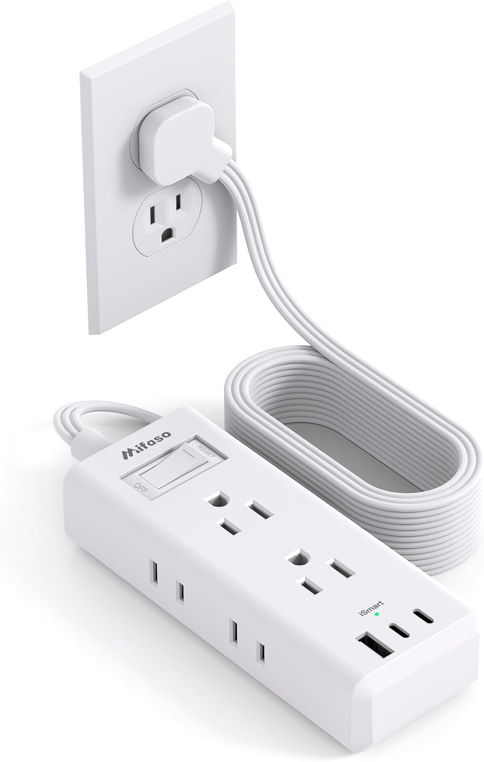 Flat Plug Extension Cord, Special 15ft Ultra Thin Flat Power Strip with 6 Outlet...