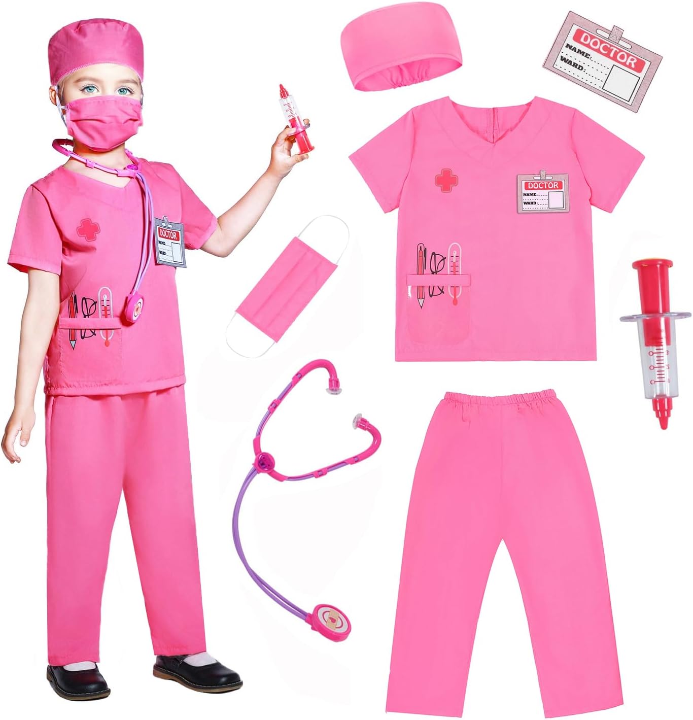Unique Kids Scrubs, Special Doctor Costume for Girls, Innovative 7pcs Play Kits...