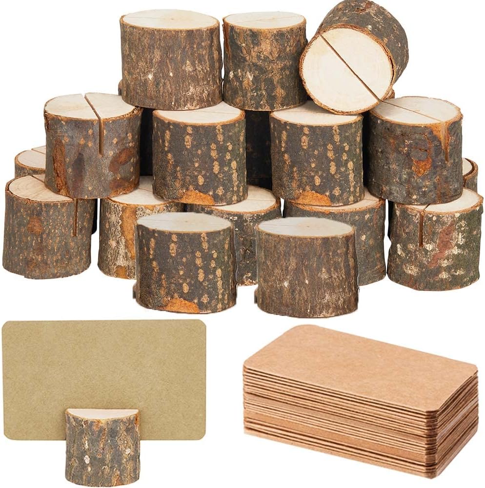 Wood Place Card Holders, 15Pcs Premium Rustic Table Number Holders and 30Pcs Kra...