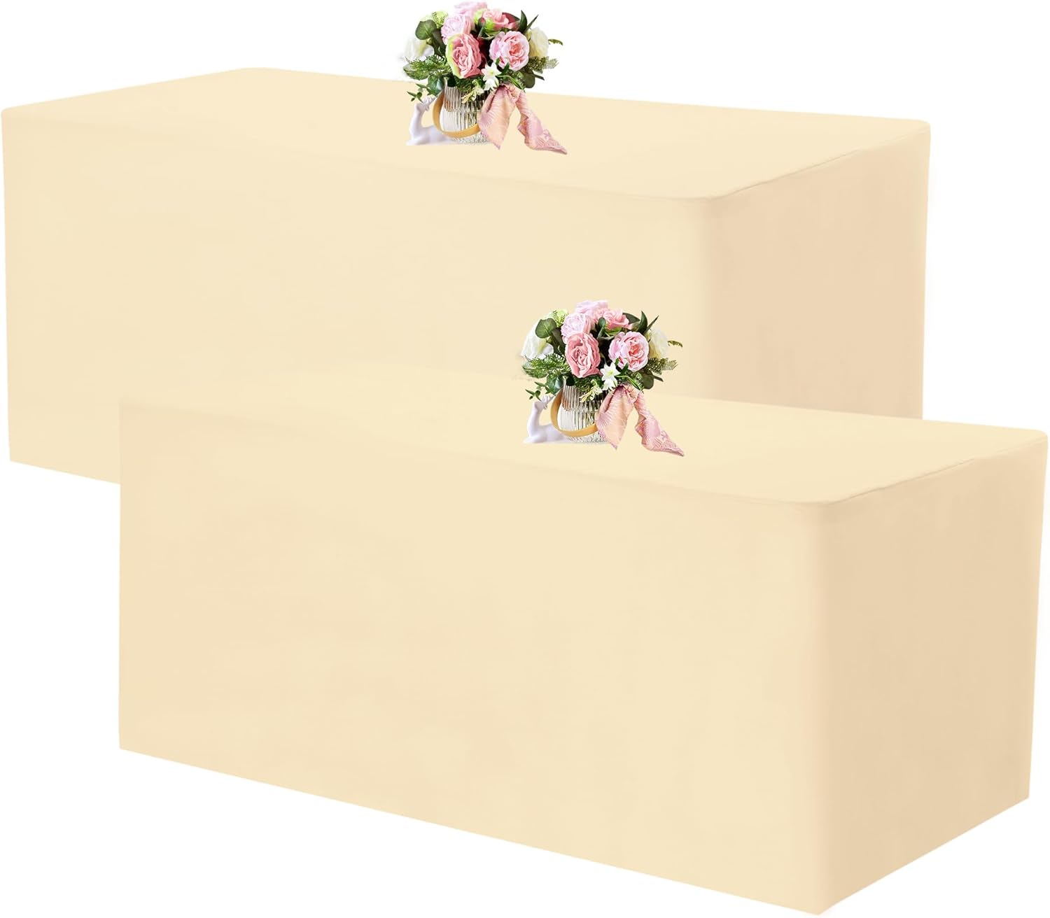 2 Pack Fitted Tablecloths 96 x 30 Inch, Beige Rectangle Table Clothes for 8 Foot...