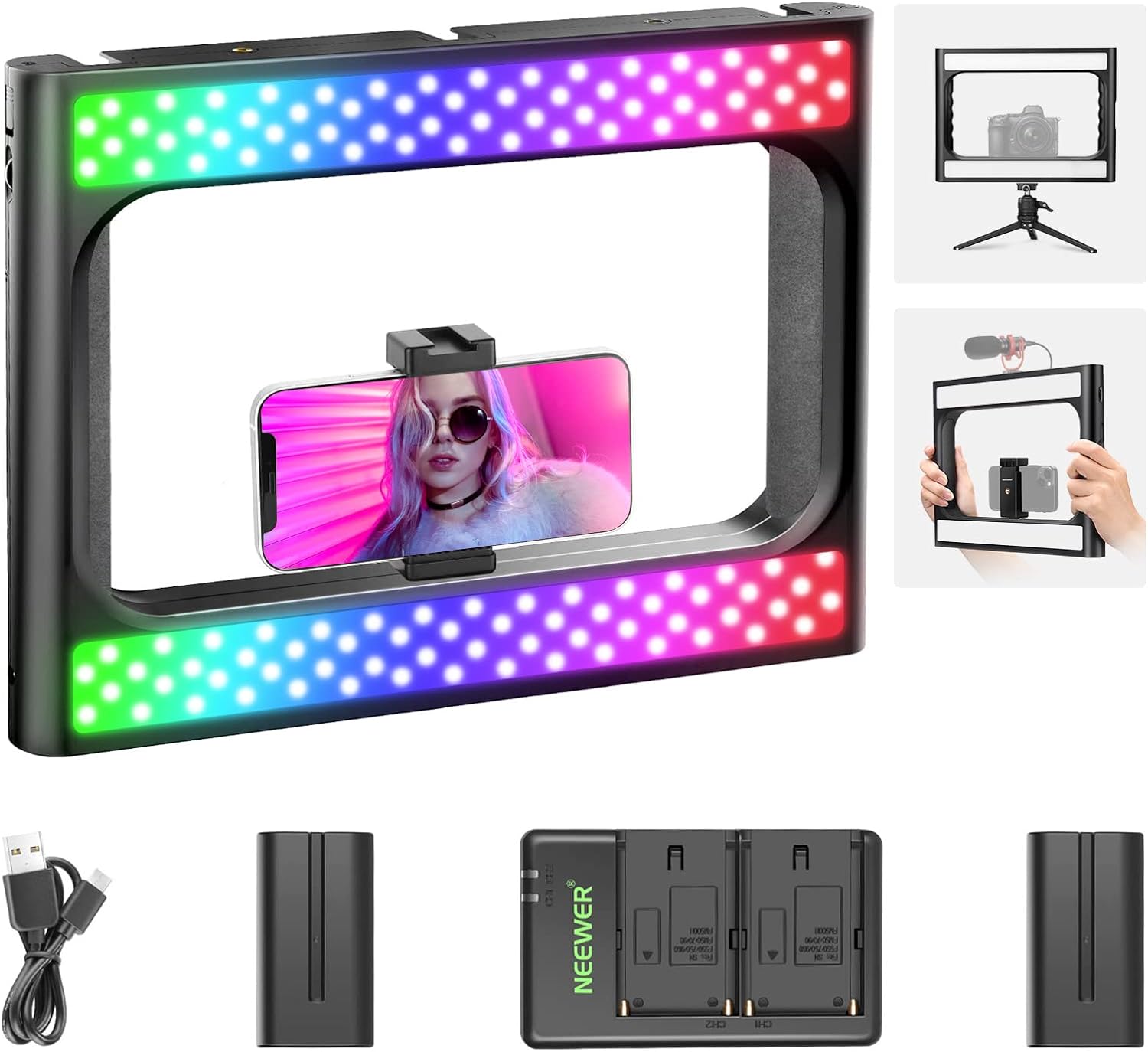 Neewer RGB LED Ring Light Selfie Light, 360° Full Color, Smartphone Video Rig &...