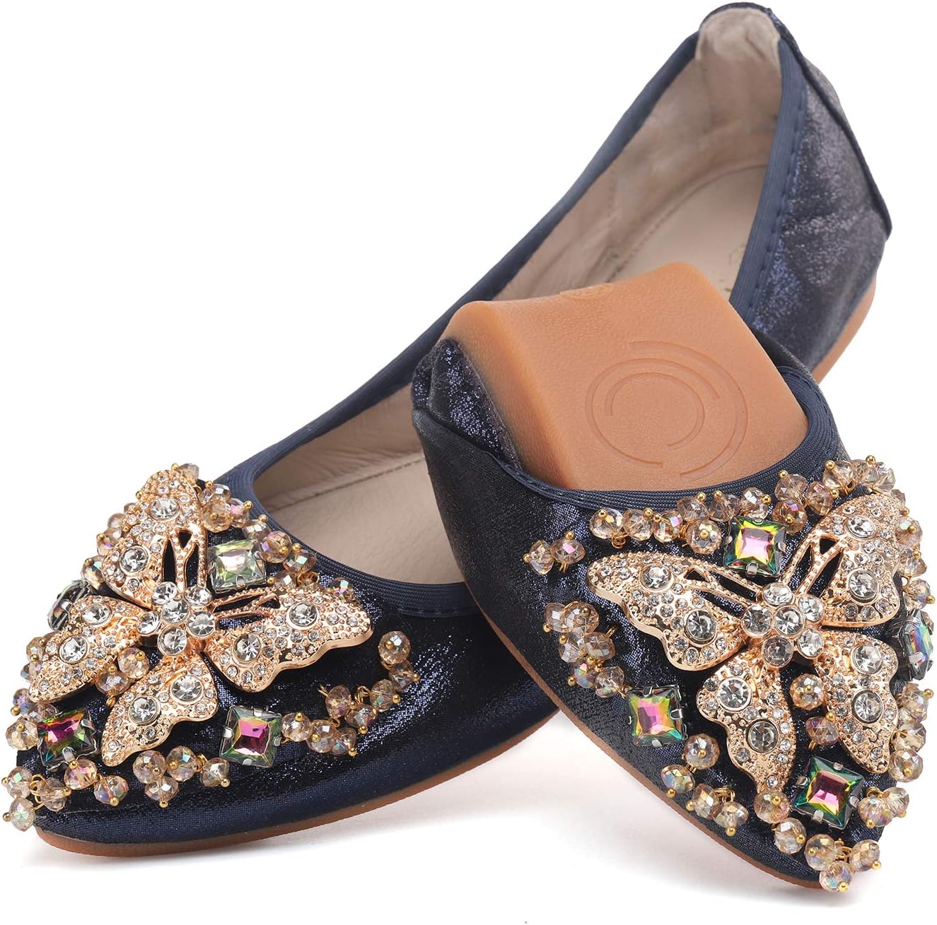 **Best Womens Ballet Flats, Special Foldable Rhinestone Pointed Toe Flats, Comfo...