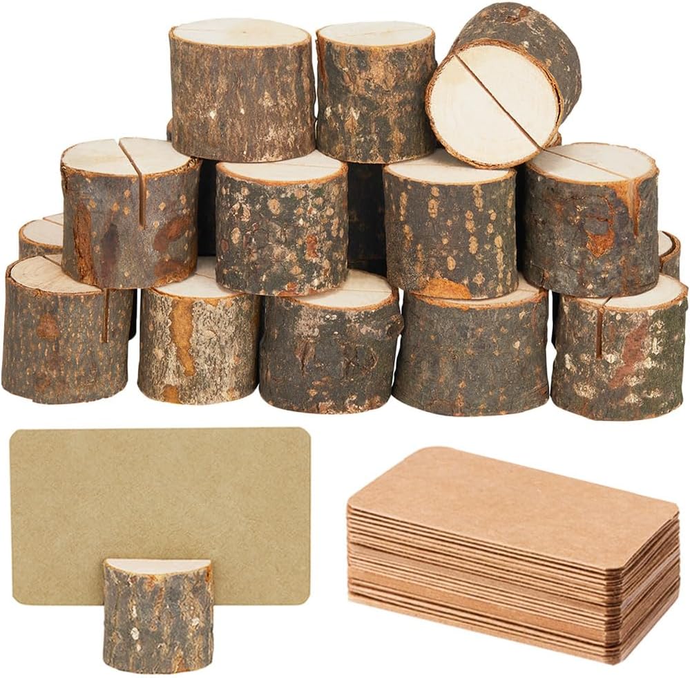 12Pcs Mini Wood Place Card Holders, Premium Card Holders for 30Pcs Kraft Table P...