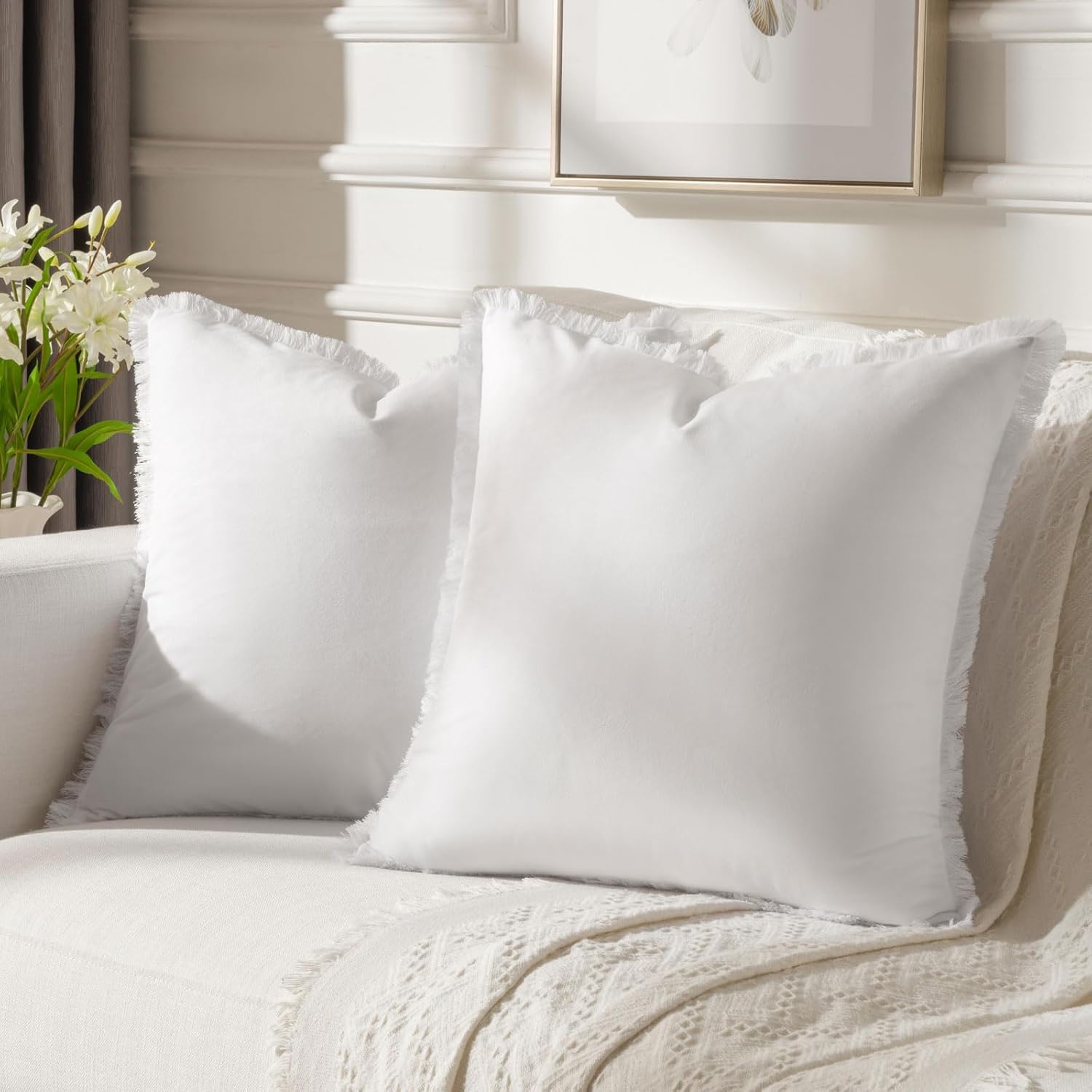 FUTEI Cream White Boho Throw Pillow Covers with Tassels 26x26 Inch Set of 2,Soft...