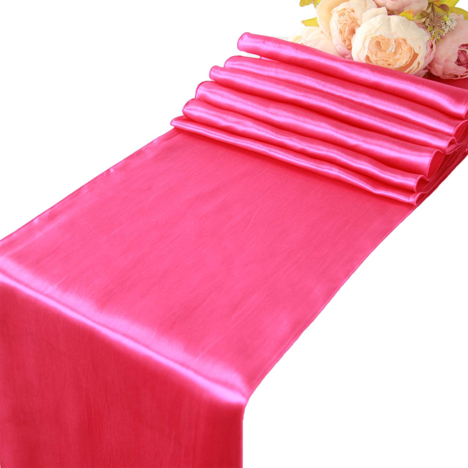 WELMATCH Hot Pink Satin, Special Table Runners for Wedding Banquet Party, Unique...