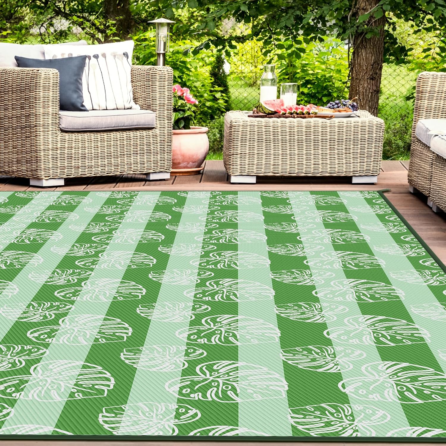 ROMROL Plastic Straw Reversible Area Rug, Special 5x8ft Green Leaf Rug, High-Qua...