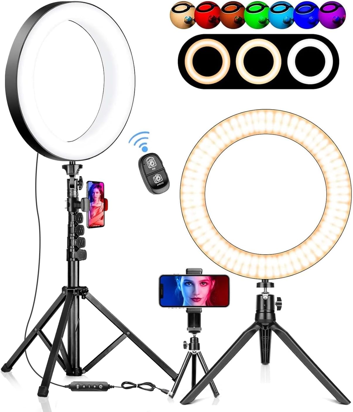 Selfie Ring Light with 3 Stands and 2 Phone Holders Well Equipped RGB Ring Light...