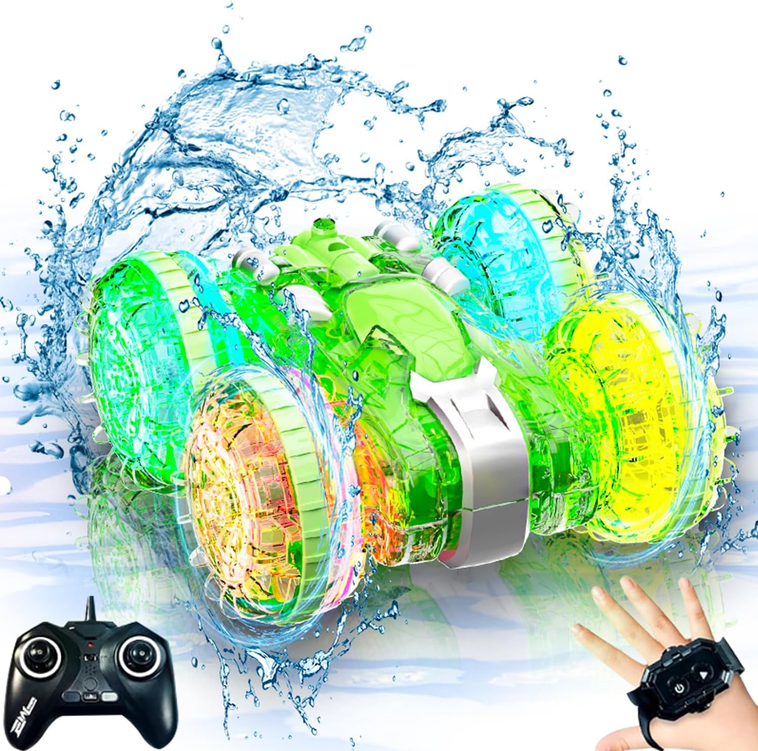 Amphibious Remote Control Car Boat, 4WD Gesture RC Car with Lights, 2.4GHz Water...