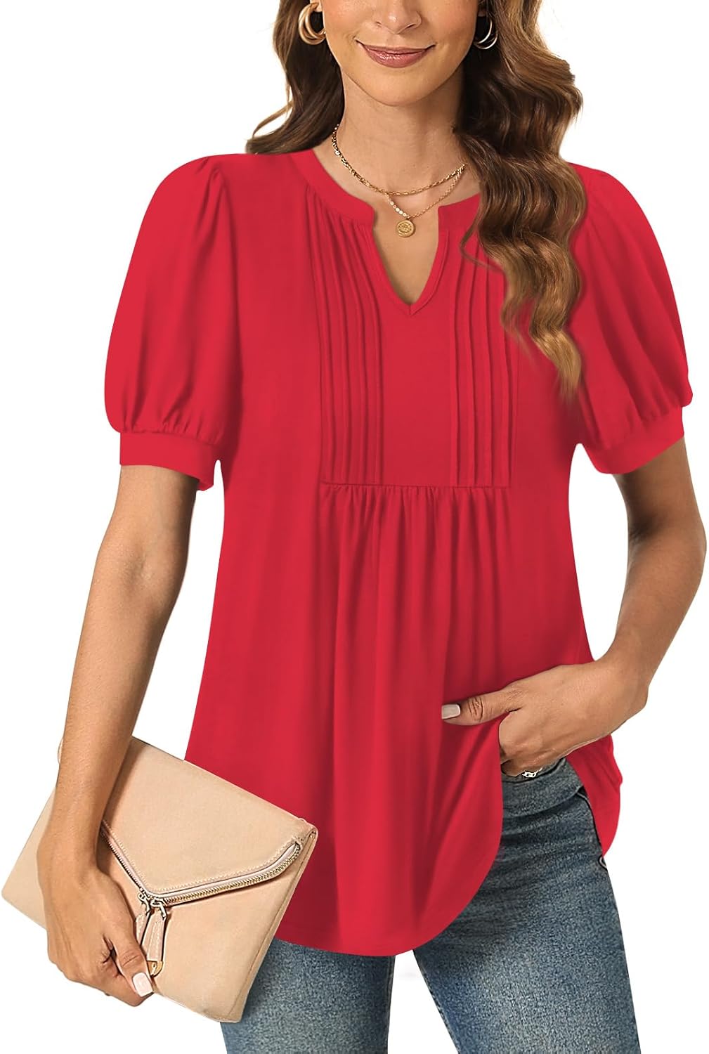 Anyally Womens 2024 Summer/Spring Dressy Casual Blouse Puff Short Sleeve Tunic T...