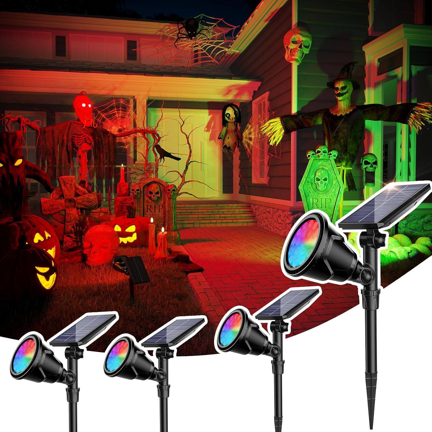ROSHWEY Solar Outdoor Lights Waterproof, 9 Lighting Modes Halloween Christmas So...