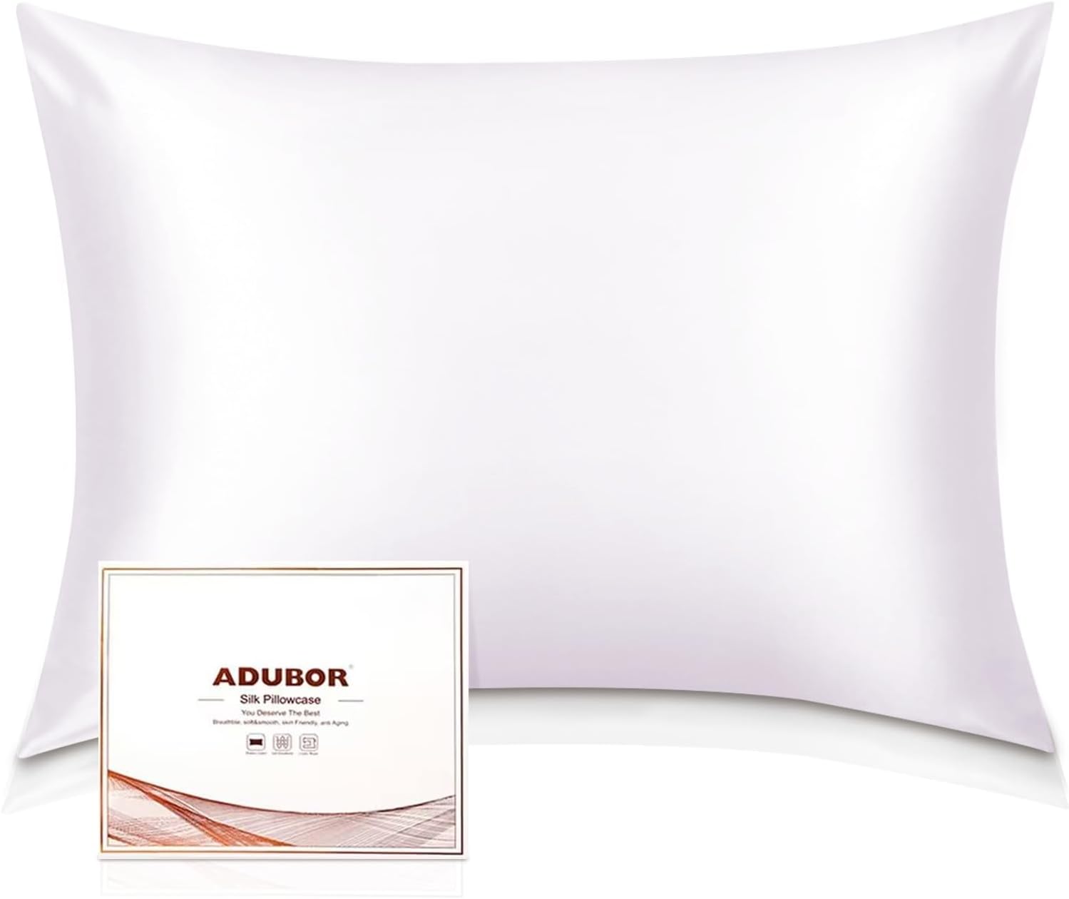Adubor Mulberry Silk Pillowcase 2 Pack for Hair and Skin with Hidden Zipper, Bot...