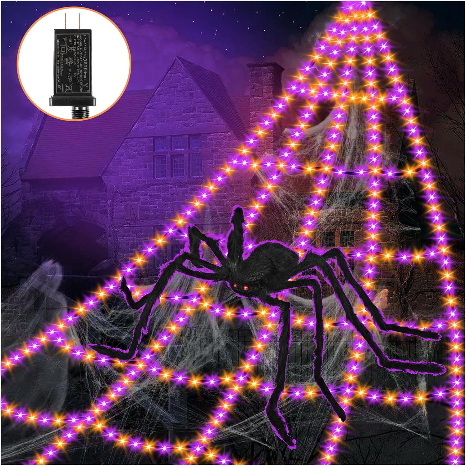 Spider Webs Halloween Decorations Lights - 550 LEDs Outdoor Giant Halloween Deco...